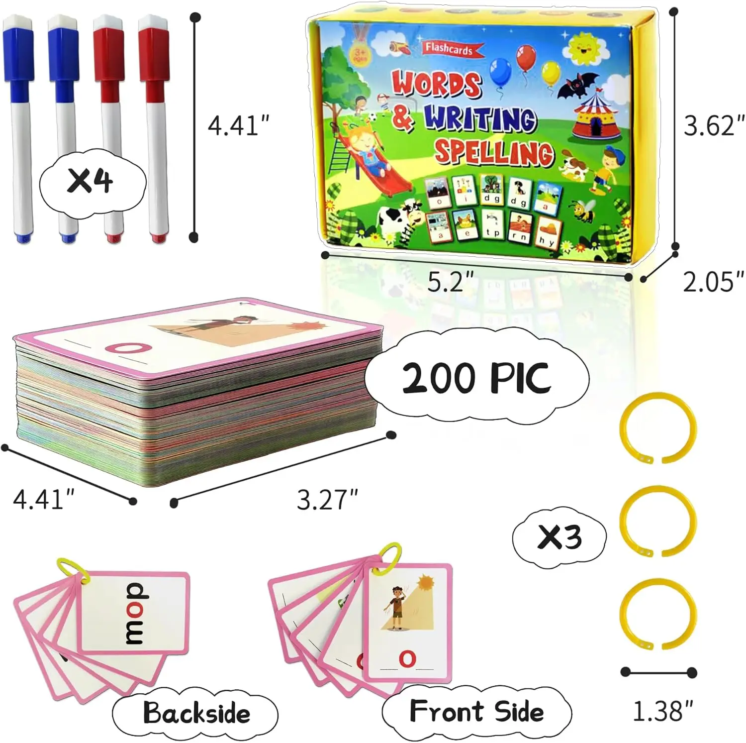 100 Pcs Writing & Spelling CVC Flash Cards for Kids, Thick Reusable CVC Flash Cards, Preschool Reading Card & Spelling Word Card