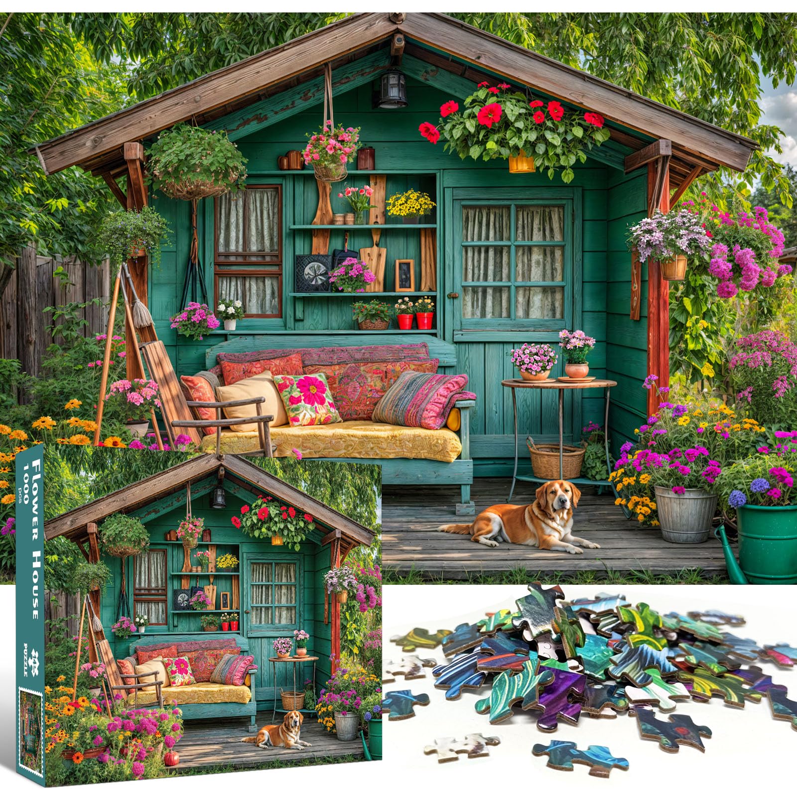 1000pc Flower House Jigsaw: Adult/Family, Perfect Interlock & No Dust, Home Decor, Gift for Parents