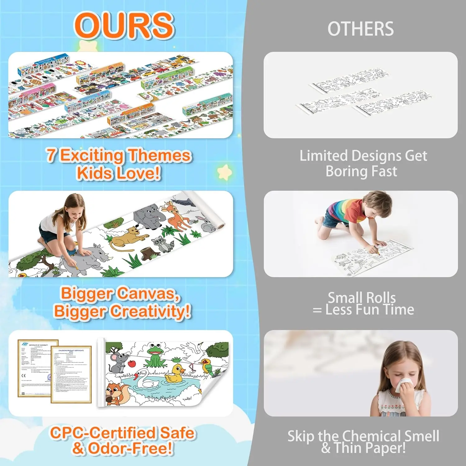 118 ” X 15 ” Sticky Giant Coloring Rolls for Kids, Perforated for Easy Tearing, DIY Paper Roll, Drawing Roll Paper for Kid