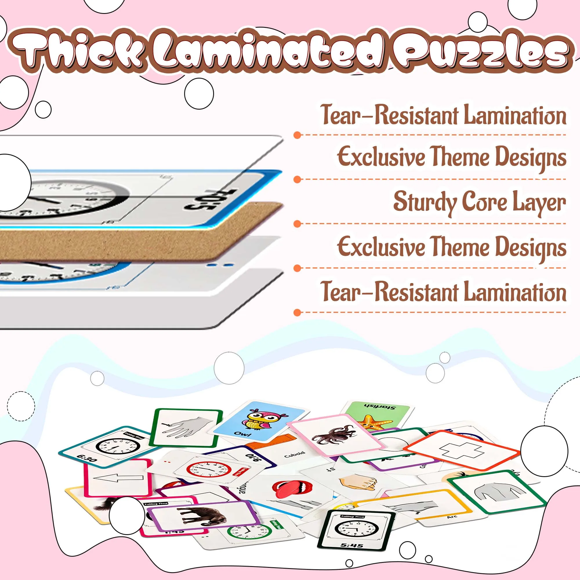 4 Set in 1, 144 Pcs Flash Cards, Word-Picture Recognition – Telling Time, Animal, Shape, Body Parts Flashcards , Flash Cards