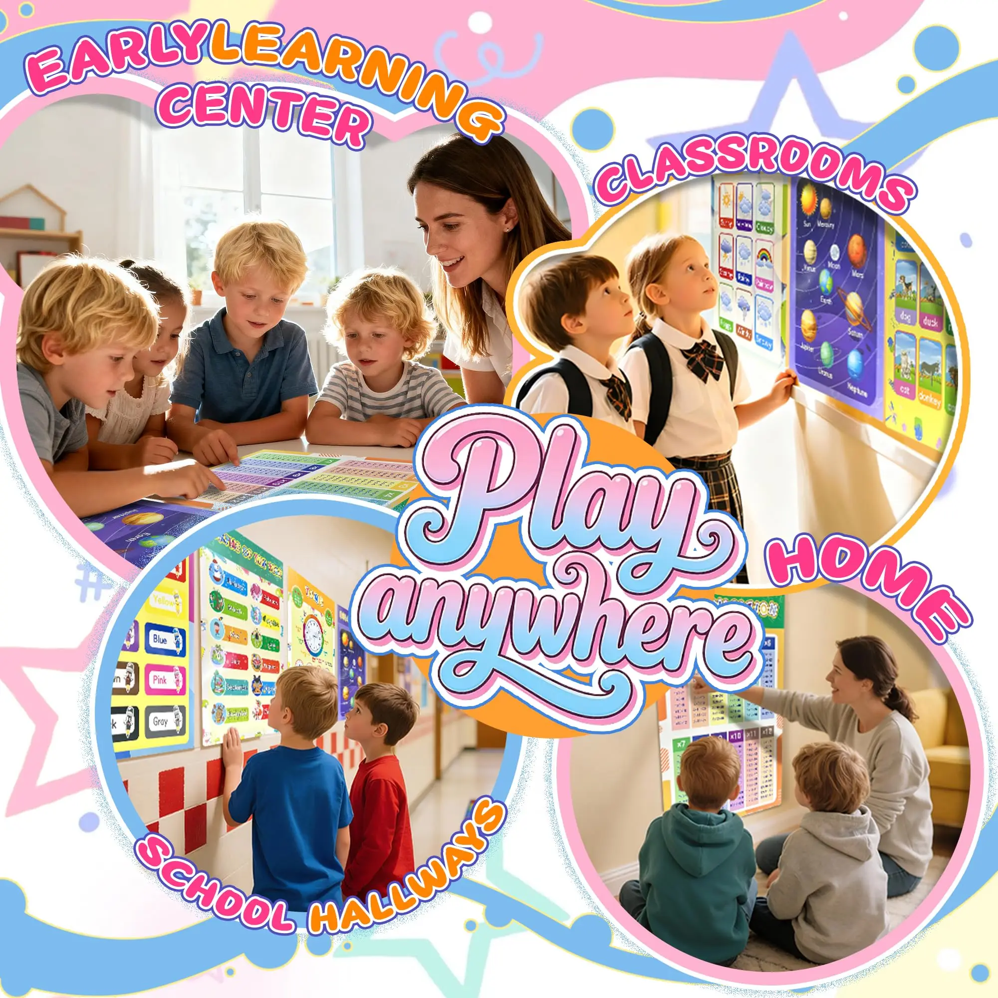 16 Packs 16.7 ” X 11 ” Laminated Learning Posters for Toddlers 1-3, Toddler Educational Poster for Classroom with Glue Dots