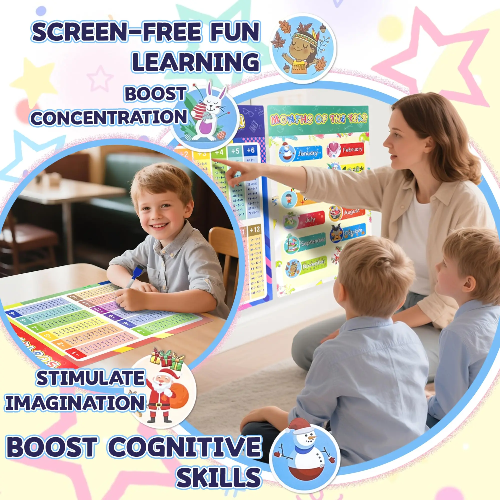 16 Packs 16.7 ” X 11 ” Laminated Learning Posters for Toddlers 1-3, Toddler Educational Poster for Classroom with Glue Dots