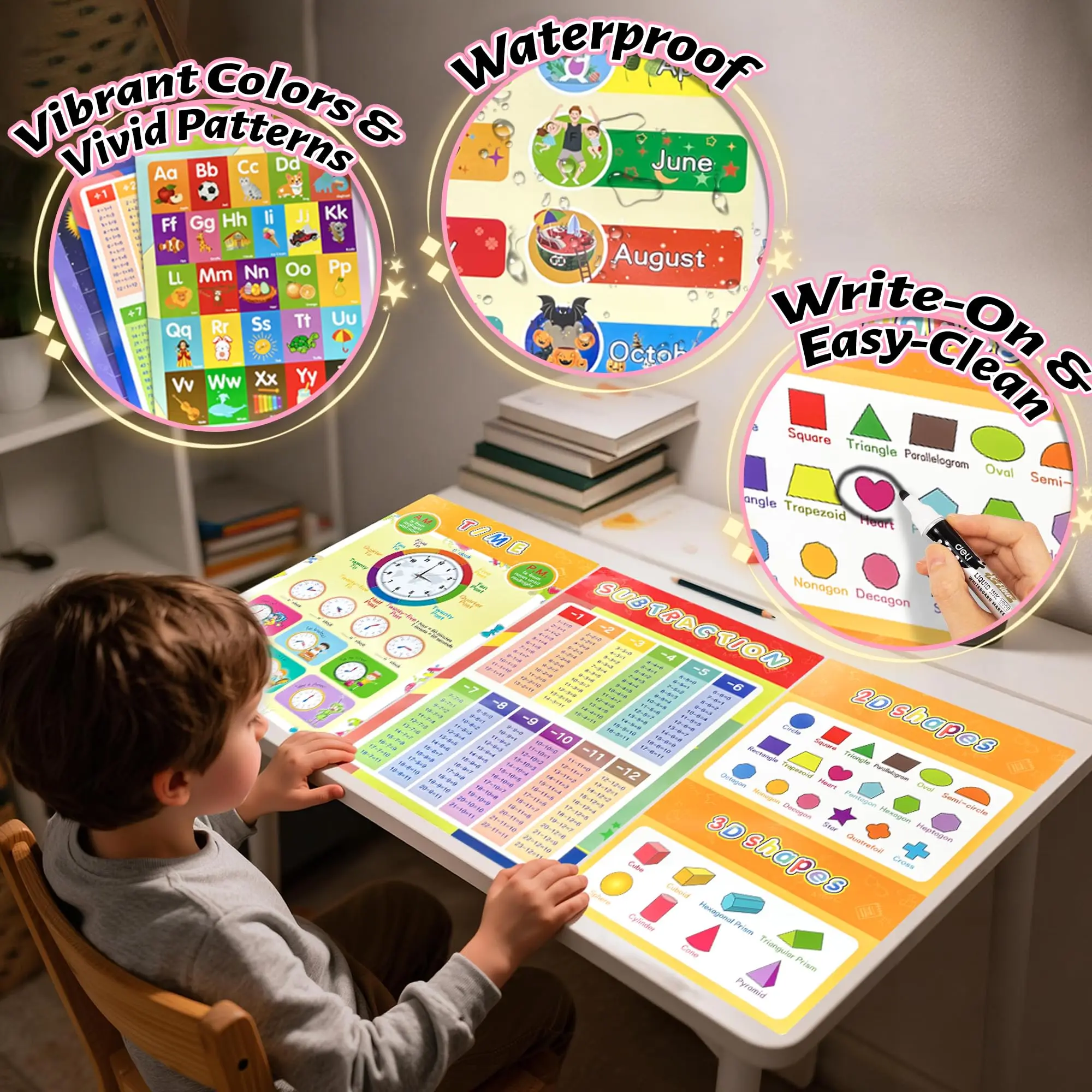 16 Packs 16.7 ” X 11 ” Laminated Learning Posters for Toddlers 1-3, Toddler Educational Poster for Classroom with Glue Dots