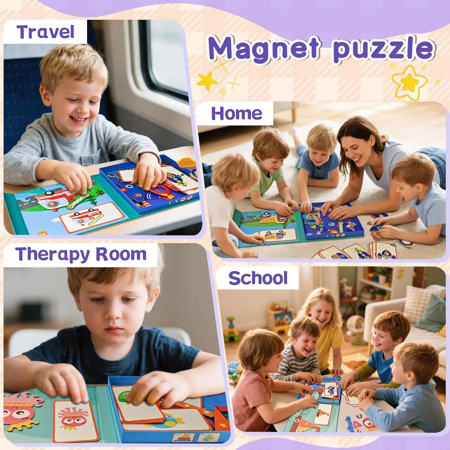 16 Self Magnetic Matching Puzzle for Toddler with Metal Board & Portable Box, Correcting Matching Puzzle for Toddler
