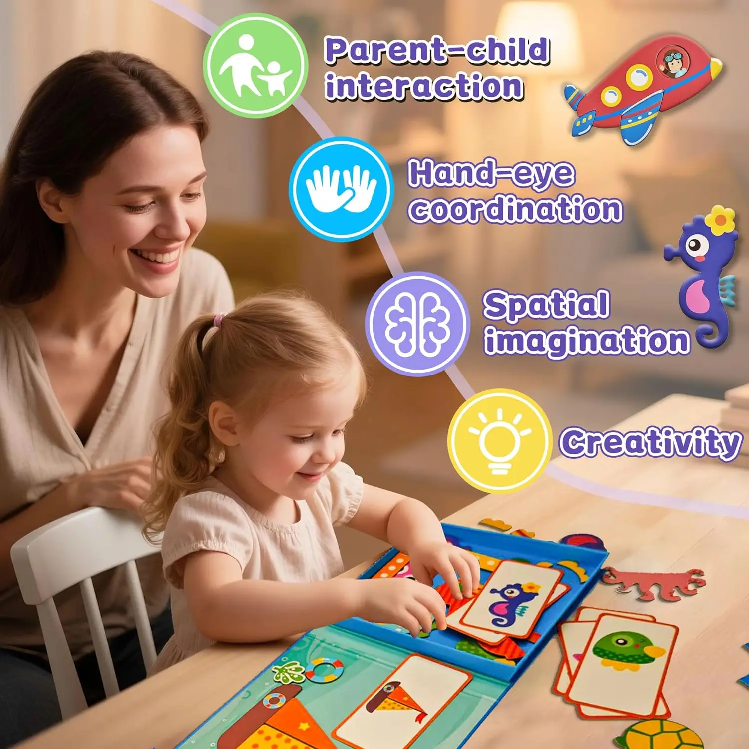 16 Self Magnetic Matching Puzzle for Toddler with Metal Board & Portable Box, Correcting Matching Puzzle for Toddler