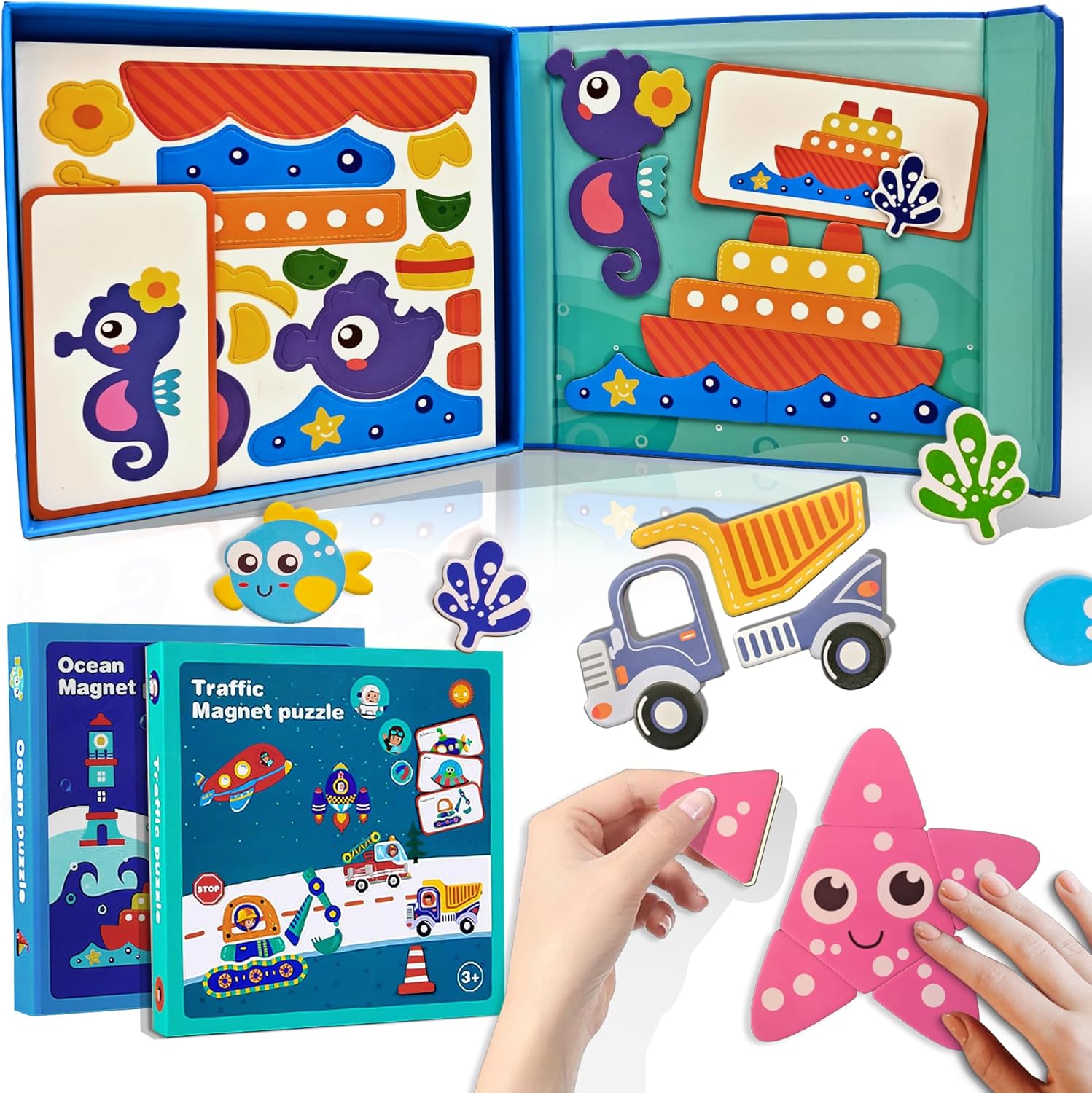 16 Self Magnetic Matching Puzzle for Toddler with Metal Board & Portable Box, Correcting Matching Puzzle for Toddler