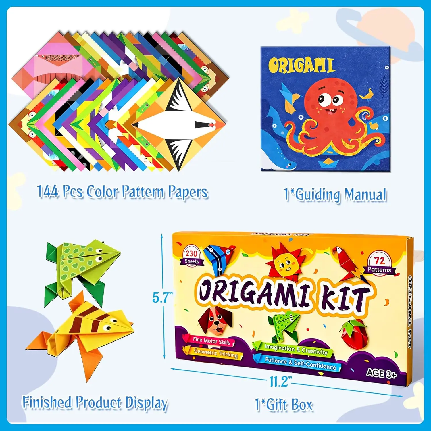 40 Projects Colorful Pattern 6×6 Origami Paper Kit  for Kids with Guiding Manual, Square Papers, Origami Paper Folding