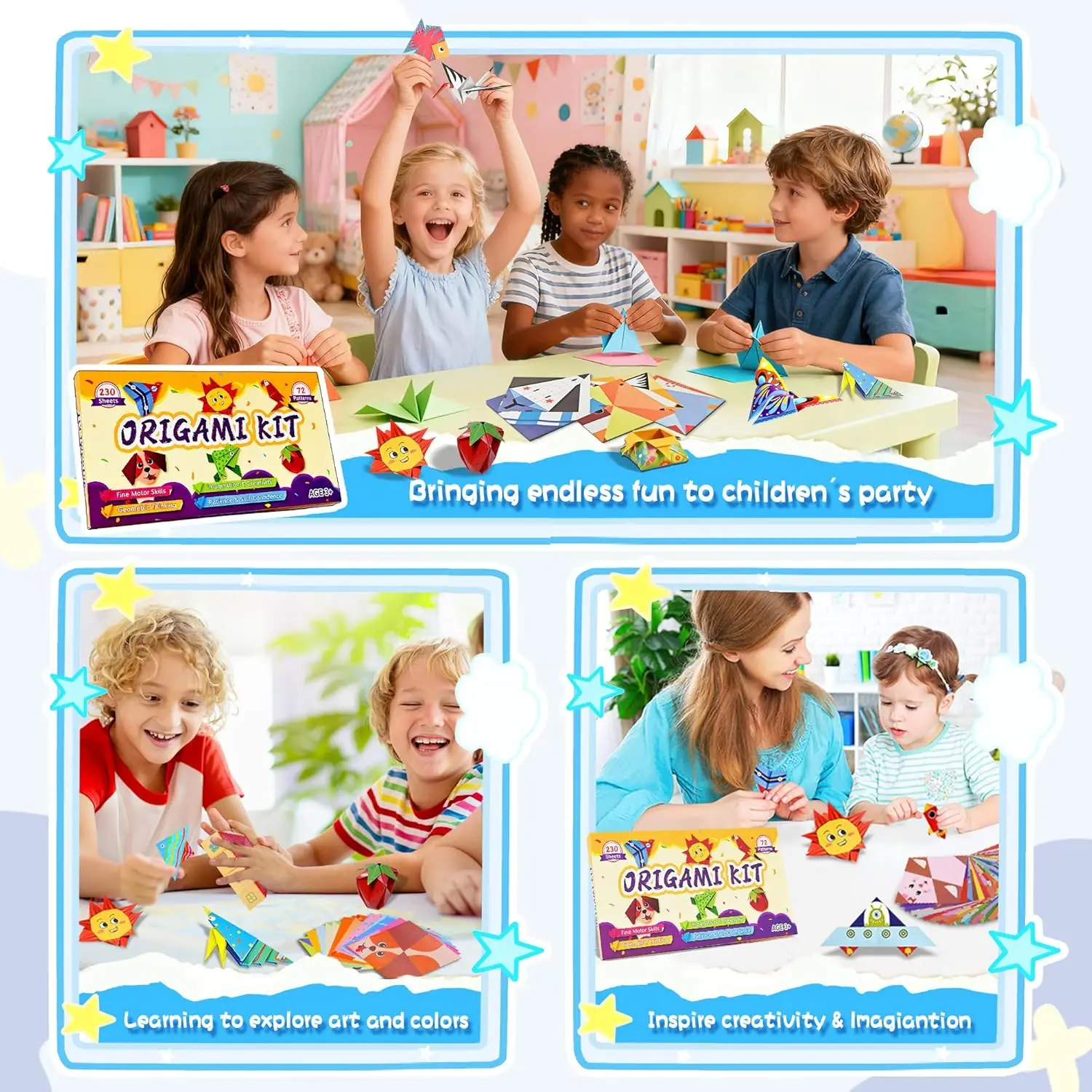 40 Projects Colorful Pattern 6×6 Origami Paper Kit  for Kids with Guiding Manual, Square Papers, Origami Paper Folding