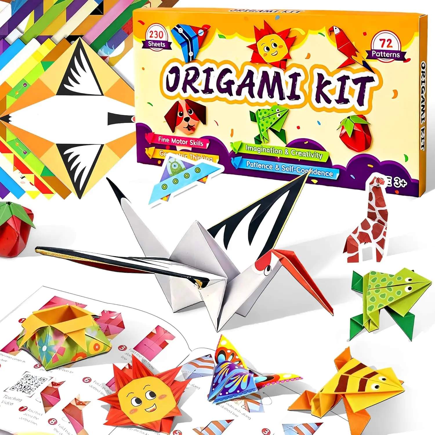 40 Projects Colorful Pattern 6×6 Origami Paper Kit  for Kids with Guiding Manual, Square Papers, Origami Paper Folding