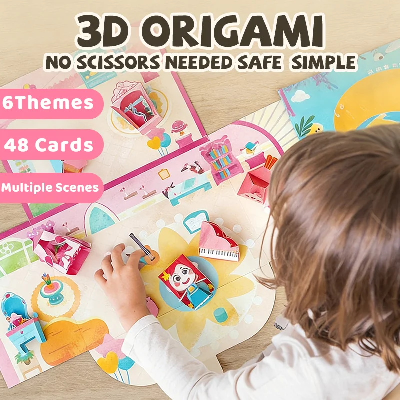 3D Paper Model Kits for Kid, DIY Origami Kit for Kids Ages 8-12, 6 Themed Sets with 8 Pre-Cut & Easy-to-Assemble Models Each
