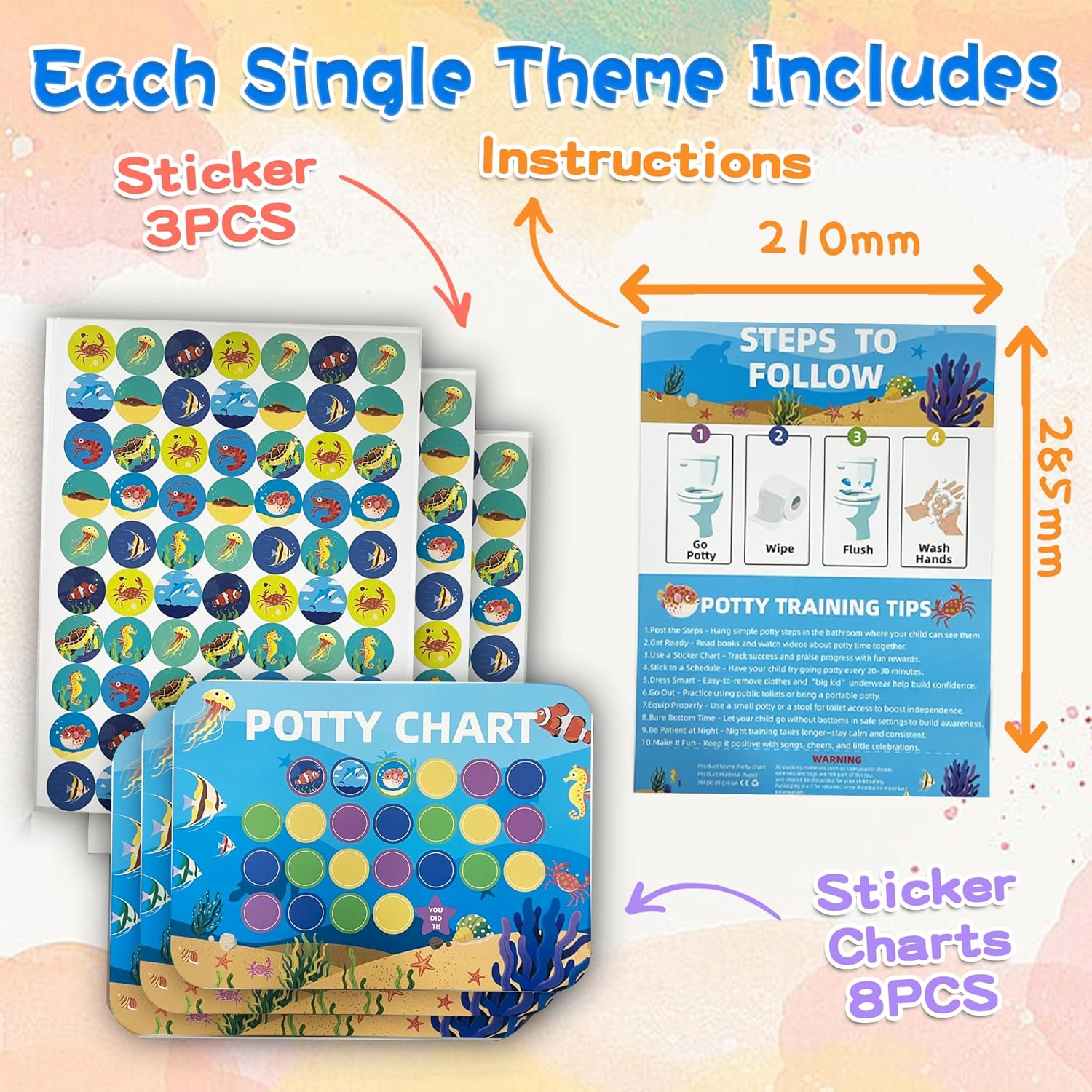 4 Themes Potty Training Chart with Waterproof Stickers, Potty Training Charts for Toddler Boys & Girls, Reward Chart for Kids