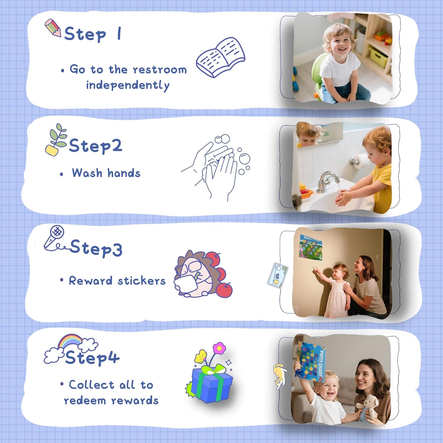 4 Themes Potty Training Chart with Waterproof Stickers, Potty Training Charts for Toddler Boys & Girls, Reward Chart for Kids