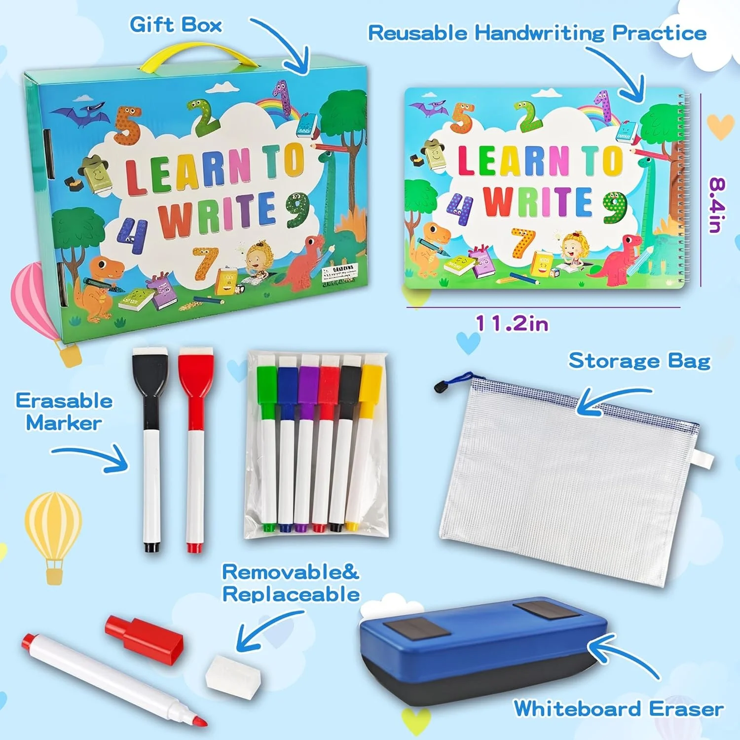40 Activities Reusable Tracing Books for Kids with 8 Erasable Marker & 140 Stickers,Reusable Handwriting Practice for Kids