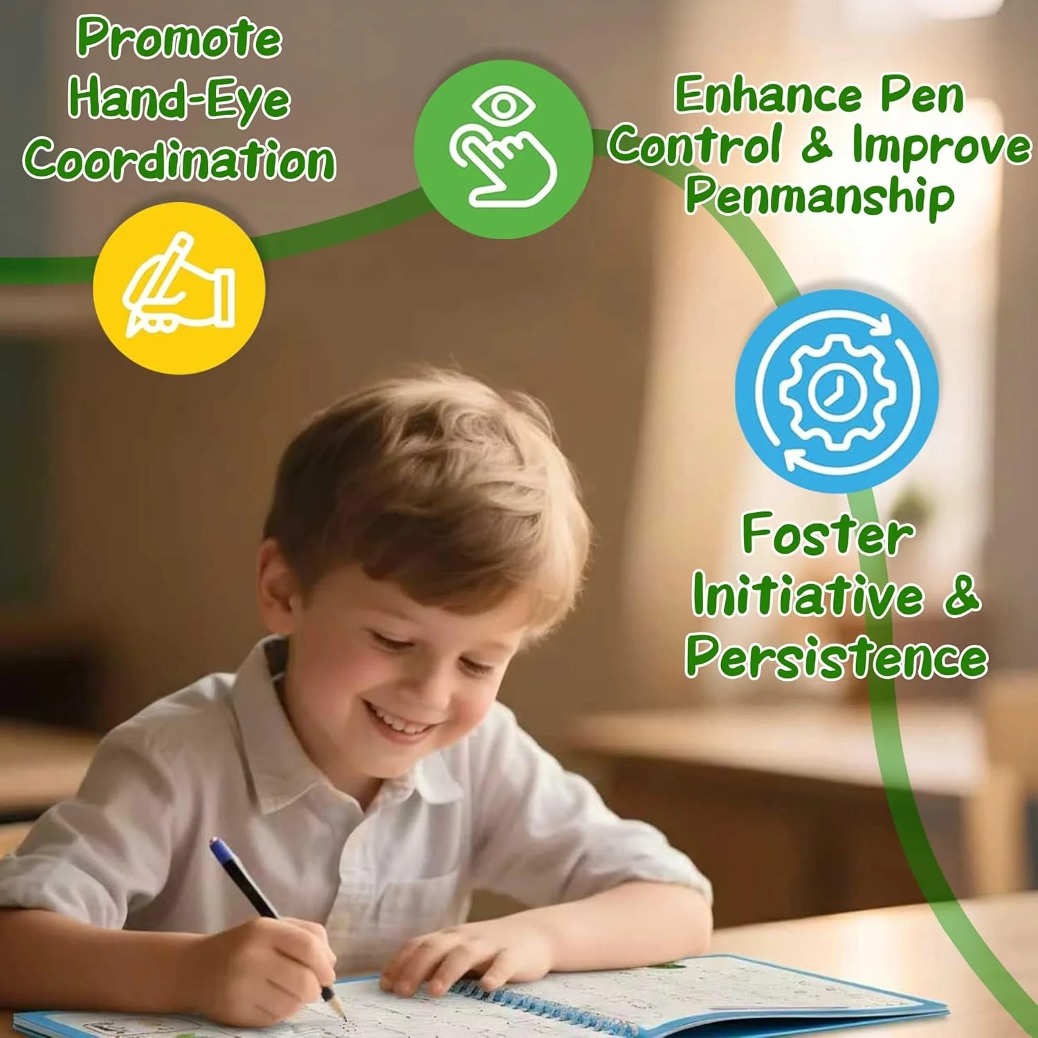 5 Packs in 1 Large Reusable Magic Grooved Writing Practice for Kids with 2 Pen & 10 Refills, Disappearing Ink Handwriting Book
