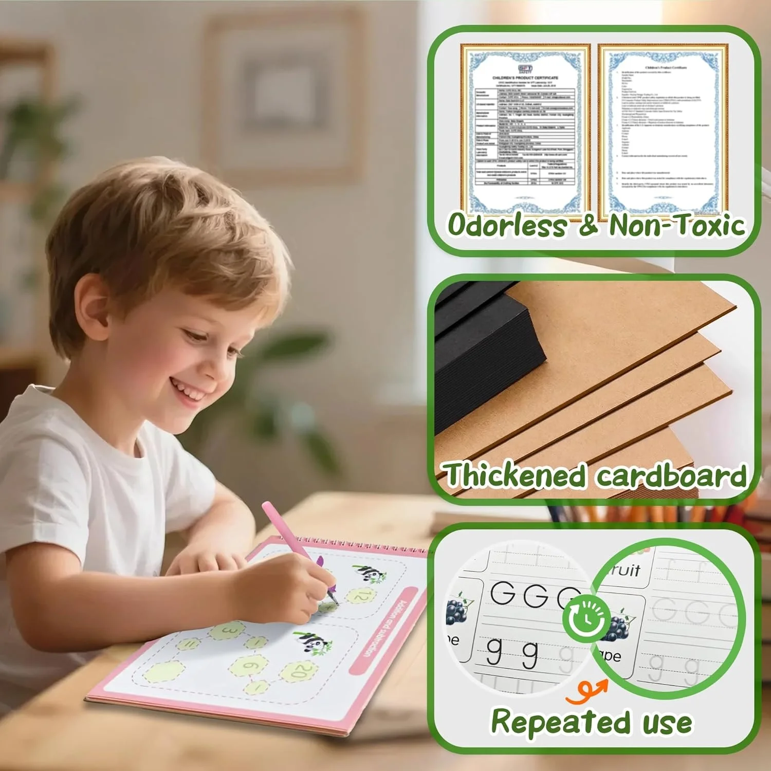 5 Packs in 1 Large Reusable Magic Grooved Writing Practice for Kids with 2 Pen & 10 Refills, Disappearing Ink Handwriting Book