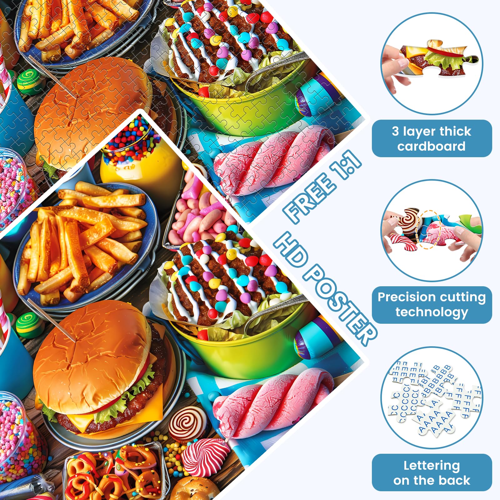 500 Piece Puzzle for Adults, Hamburger Jigsaw Puzzles, Birthday for Family Adult, Funny Puzzle for Adults