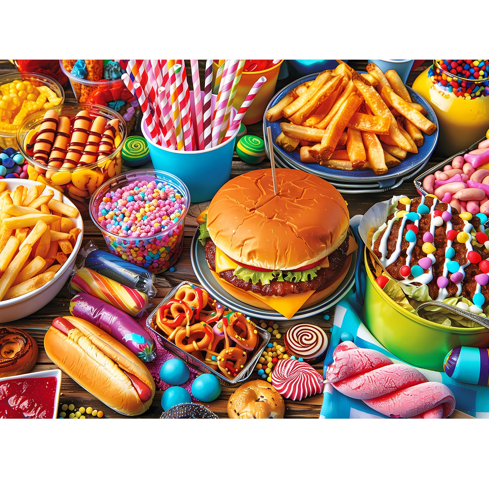500 Piece Puzzle for Adults, Hamburger Jigsaw Puzzles, Birthday for Family Adult, Funny Puzzle for Adults