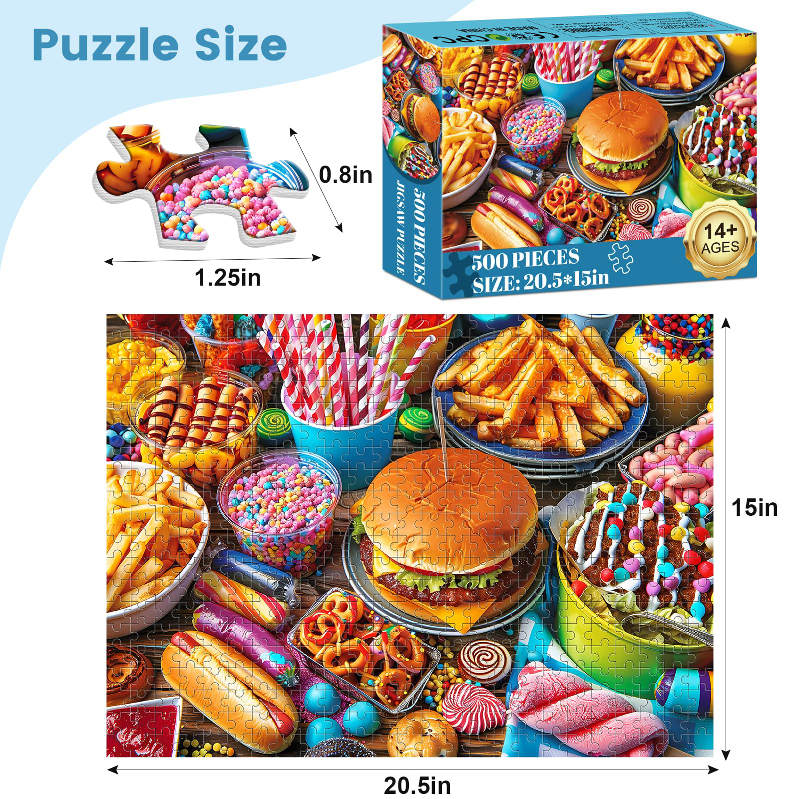 500 Piece Puzzle for Adults, Hamburger Jigsaw Puzzles, Birthday for Family Adult, Funny Puzzle for Adults