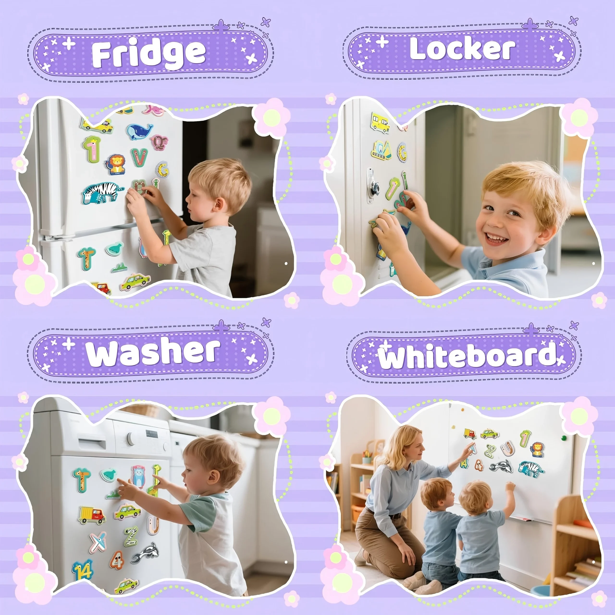 6 Themes Large Fridge Magnets for Toddler, Large Magnetic Letters, Numbers, Ocean, Animals & Vehicles, Magnetic Puzzles for Kids