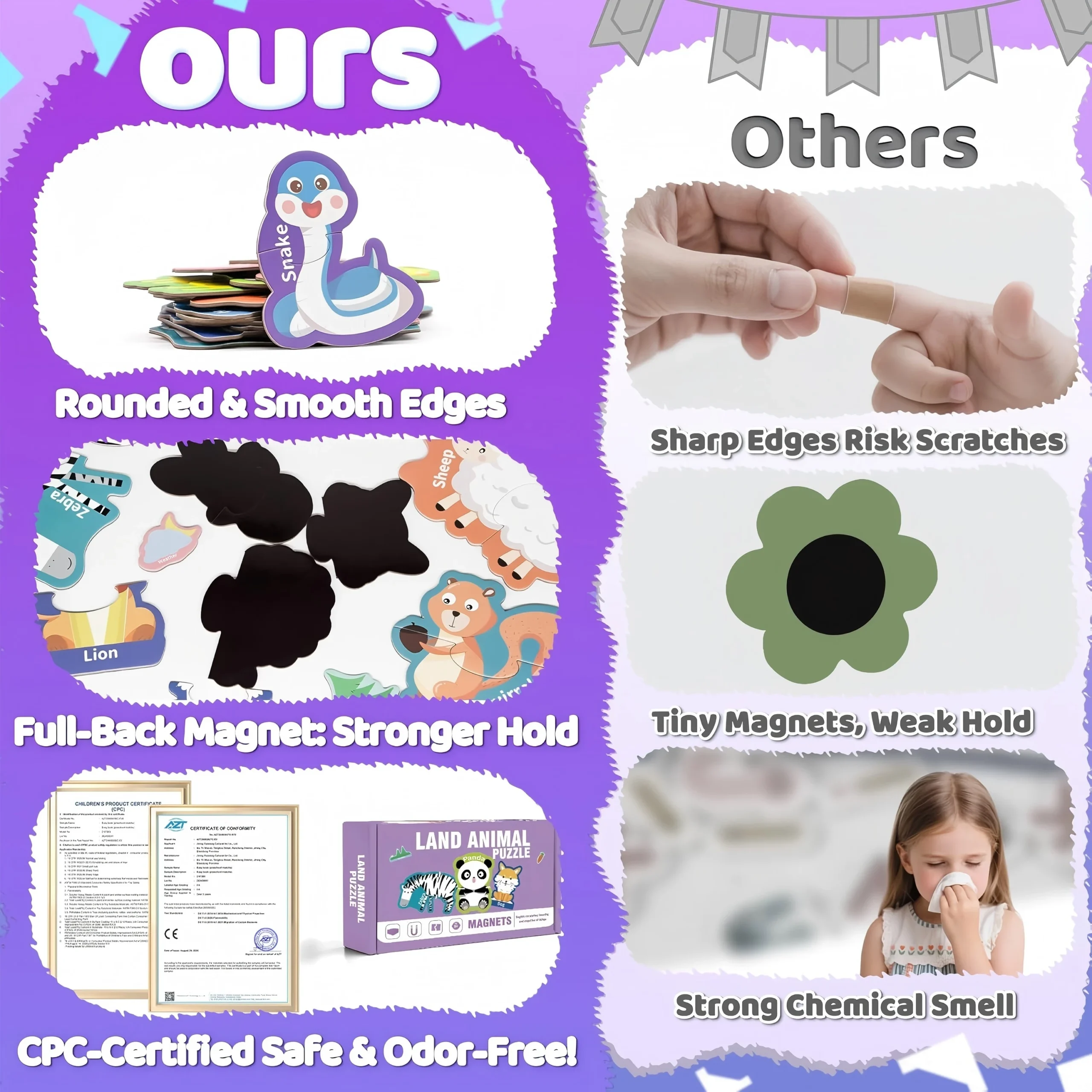 6 Themes Large Fridge Magnets for Toddler, Large Magnetic Letters, Numbers, Ocean, Animals & Vehicles, Magnetic Puzzles for Kids