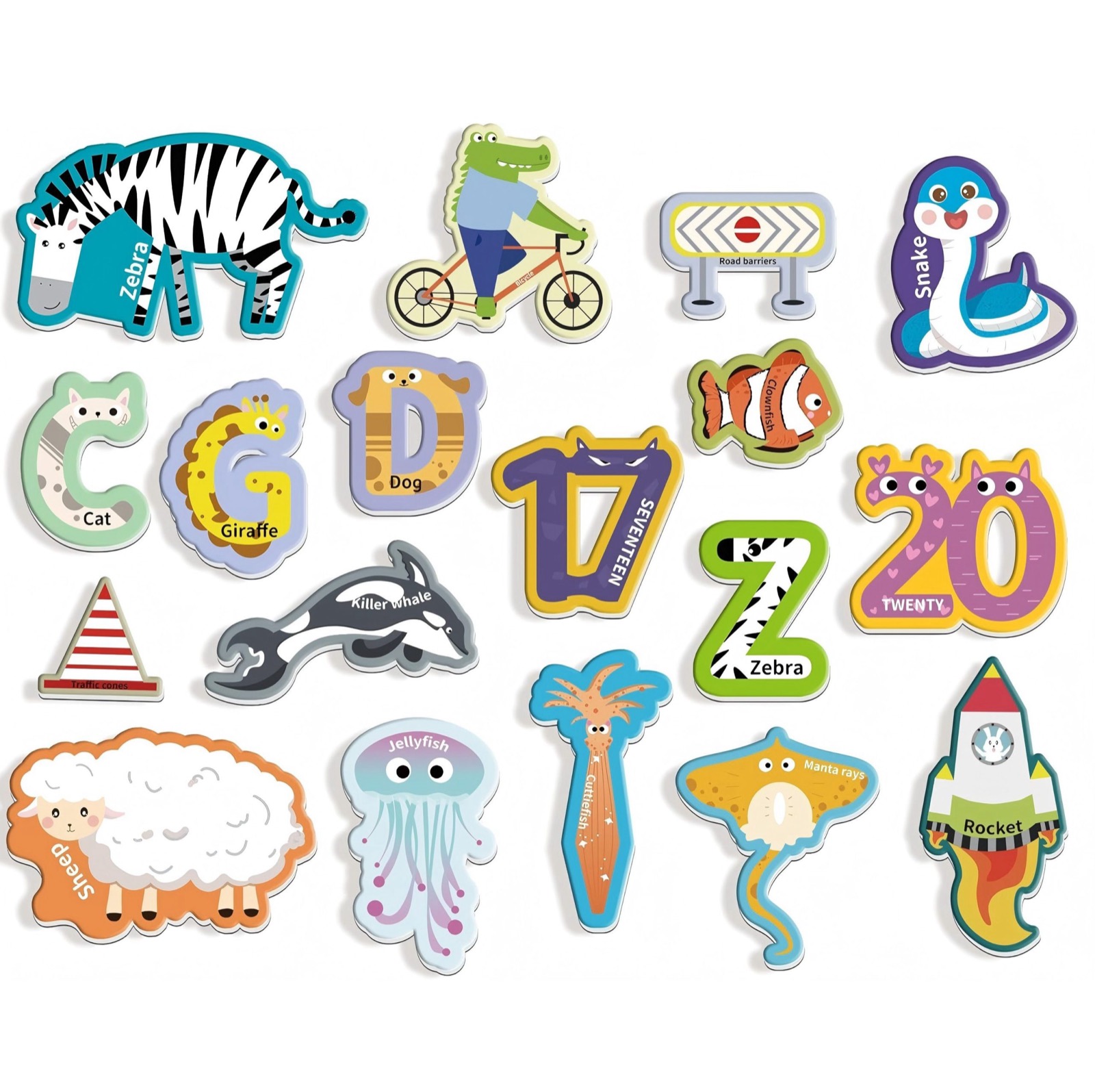 6 Themes Large Fridge Magnets for Toddler, Large Magnetic Letters, Numbers, Ocean, Animals & Vehicles, Magnetic Puzzles for Kids