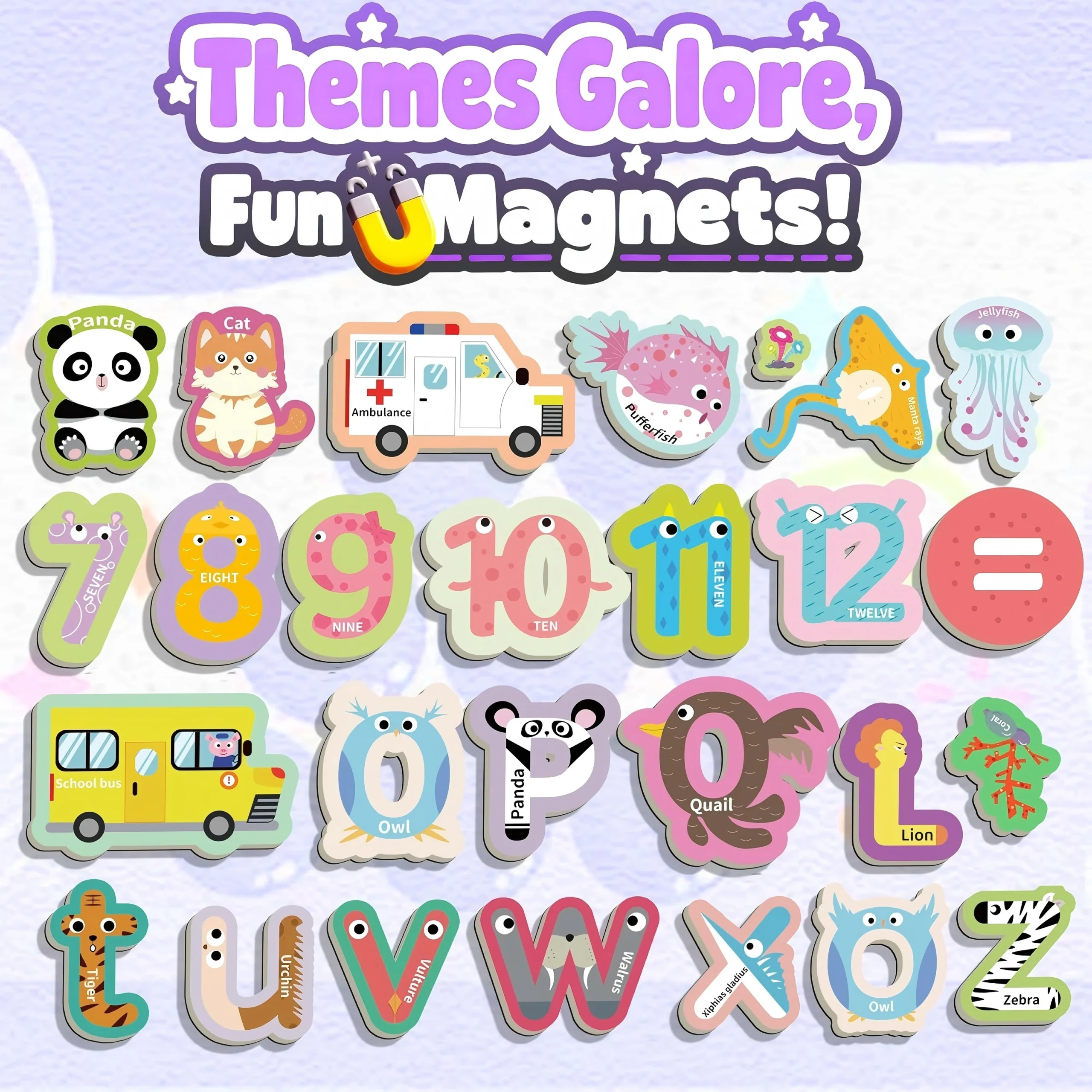 6 Themes Large Fridge Magnets for Toddler, Large Magnetic Letters, Numbers, Ocean, Animals & Vehicles, Magnetic Puzzles for Kids