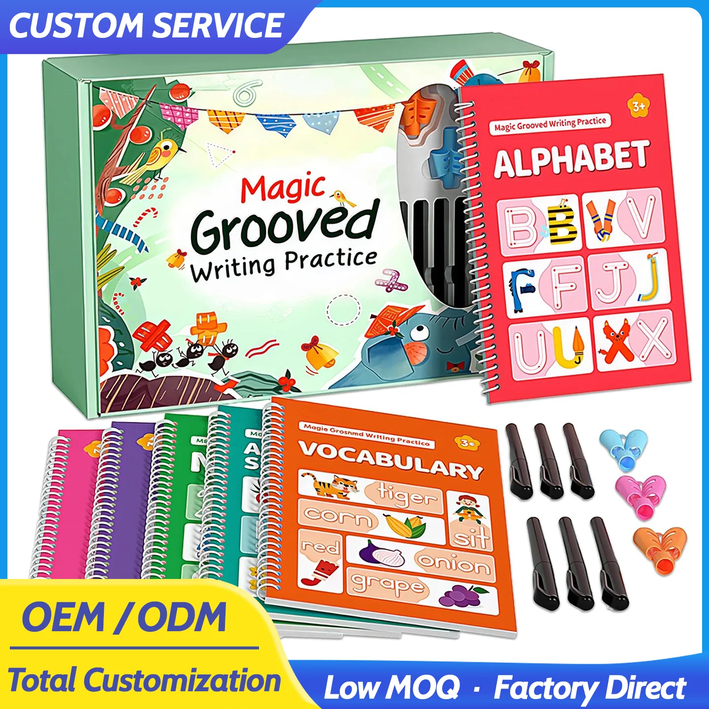Magic Grooved Writing Practice Books, Reusable 3D Groove Handwriting Practice Workbooks for Kids