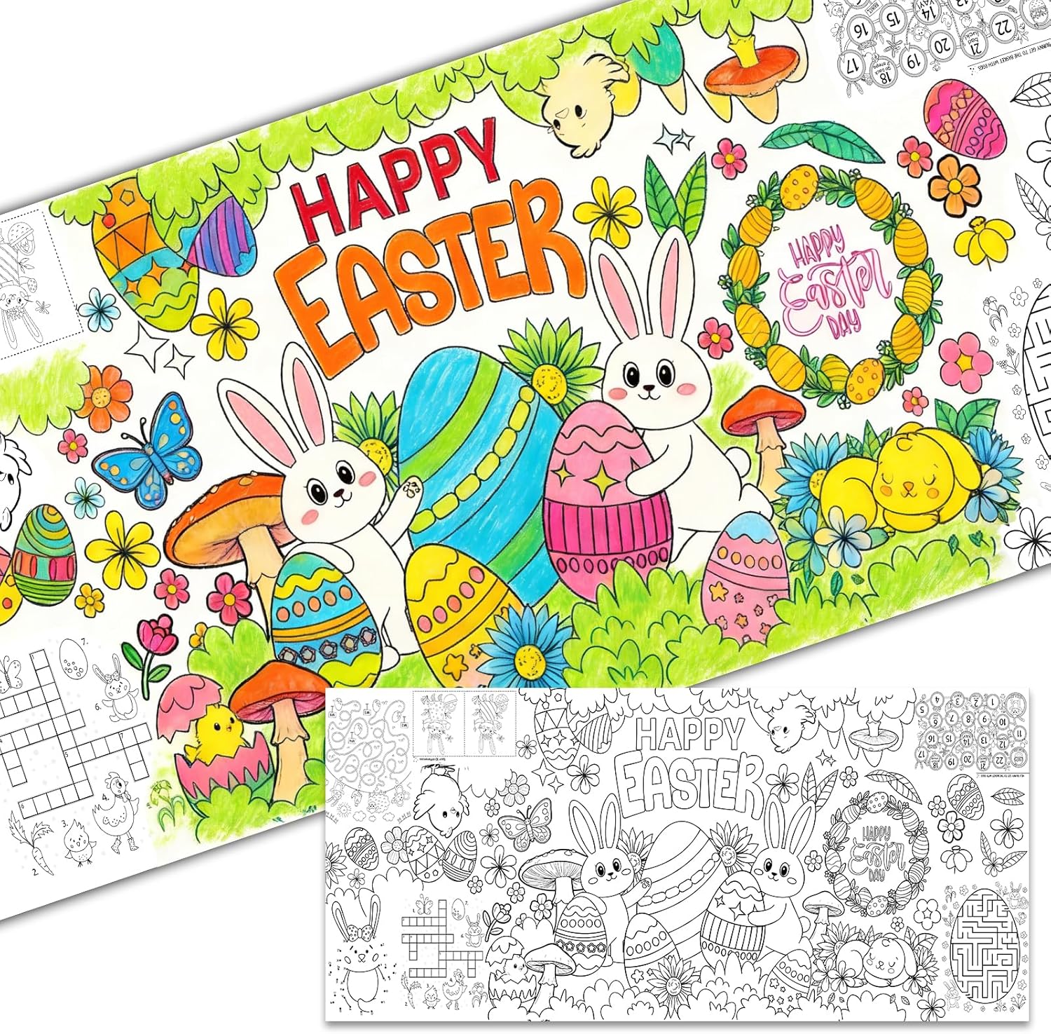 Easter Giant Coloring Tablecloth 35″ X 75″ – Easter Crafts for Kids, Jumbo Paper Banner & Poster