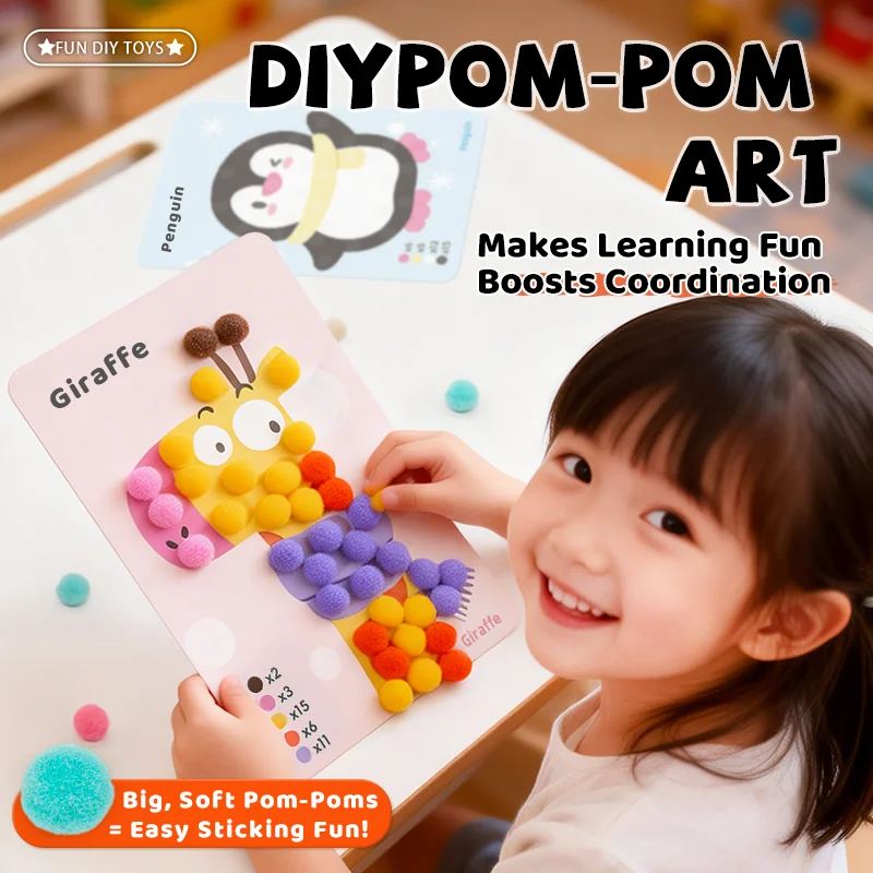 Educational Insights Animal-Themed Plush Pom Pom Kit-Arts Crafts for Kids Mess-Free Sensory Activity Ages 5+ DIY Creativity Gift