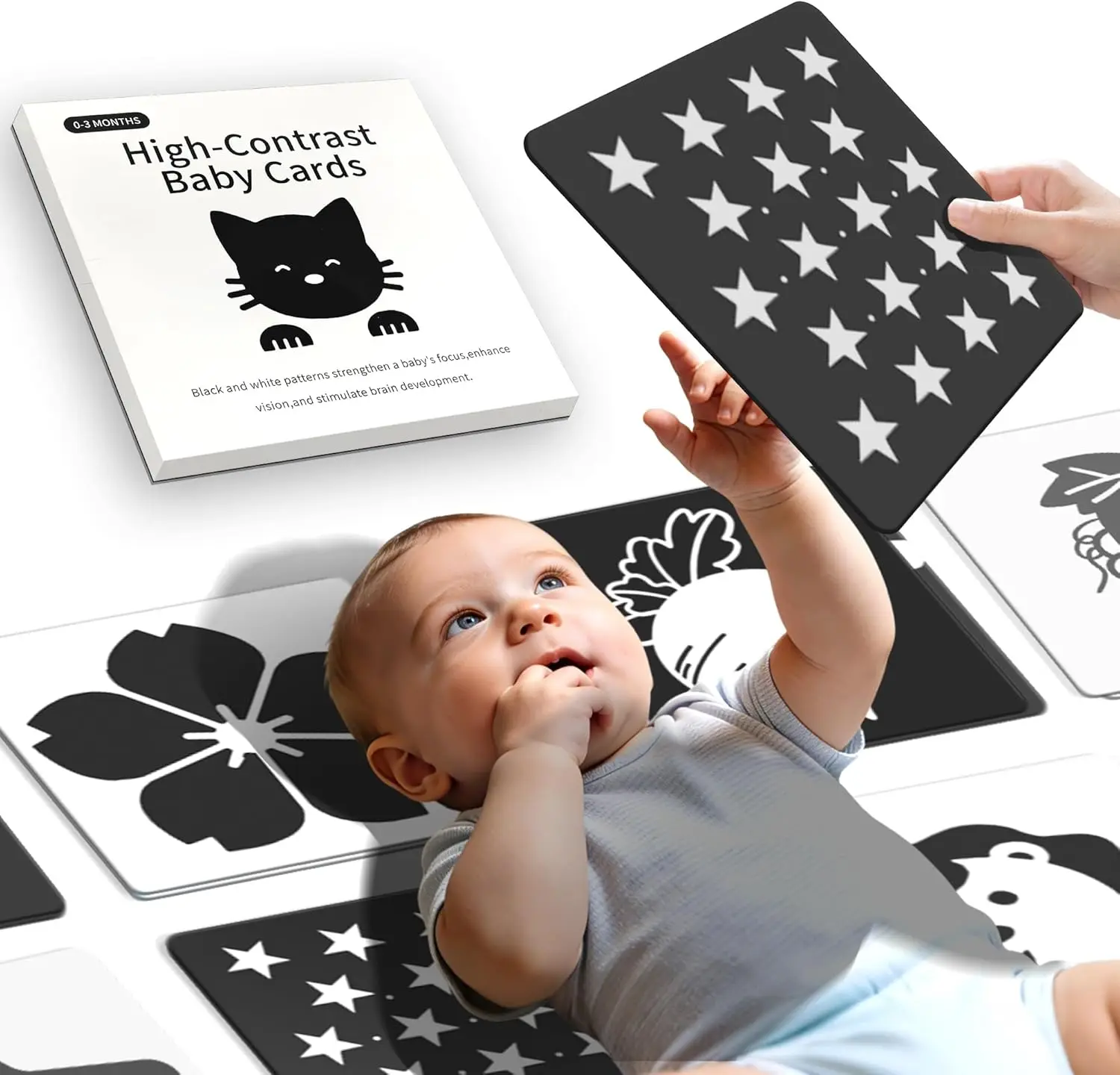 Flamax High Contrast Baby Cards & Toys for Newborns 0-6 Months Black and White Cards Box Packaging