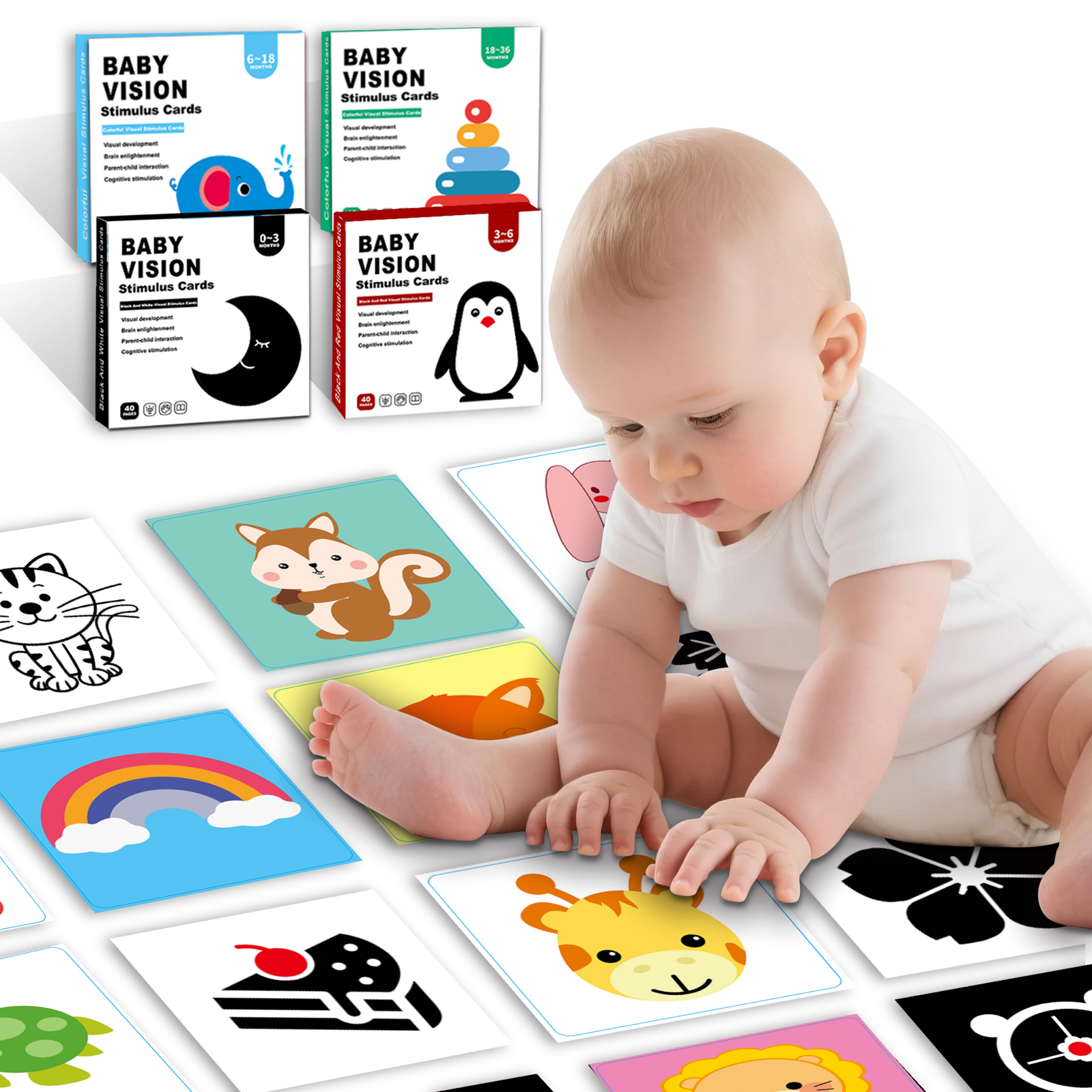 High Contrast Baby Cards & Toys for Newborns 0-6 Months Black and White Cards Box Packaging