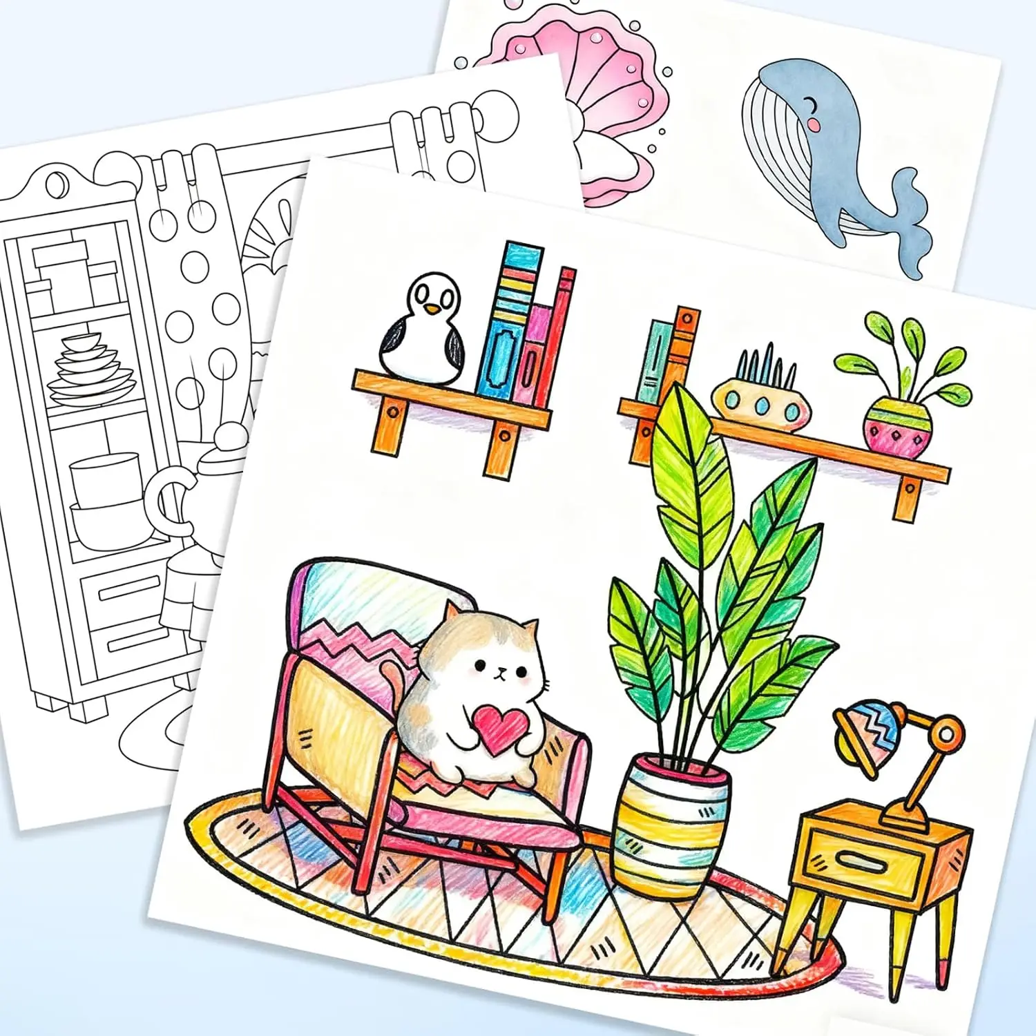 Ink Tracing Reverse-Style Bold & Easy for Cozy Coloring Book Dual Styles with Classic Lines and Colorful Designs Made in China