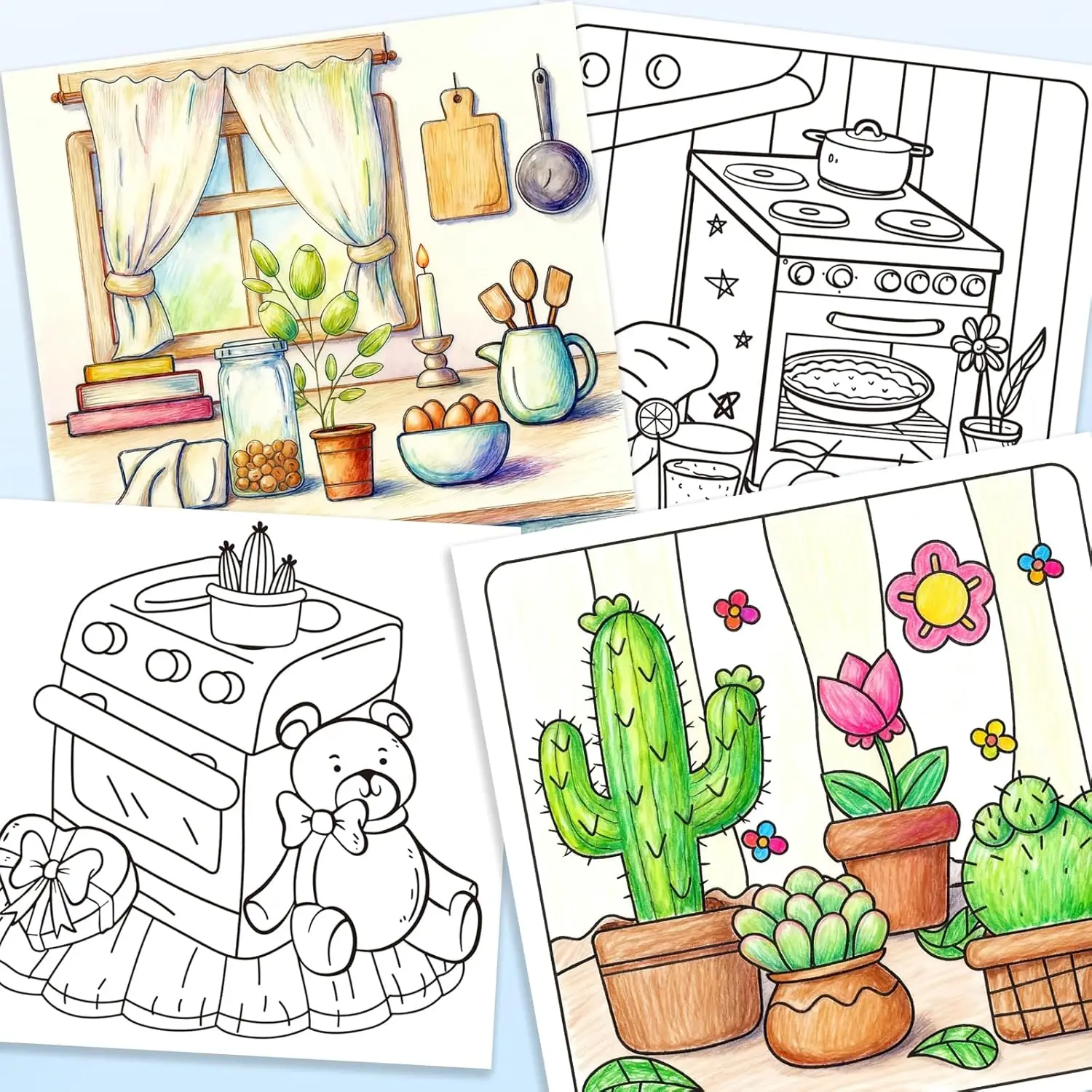 Ink Tracing Reverse-Style Bold & Easy for Cozy Coloring Book Dual Styles with Classic Lines and Colorful Designs Made in China