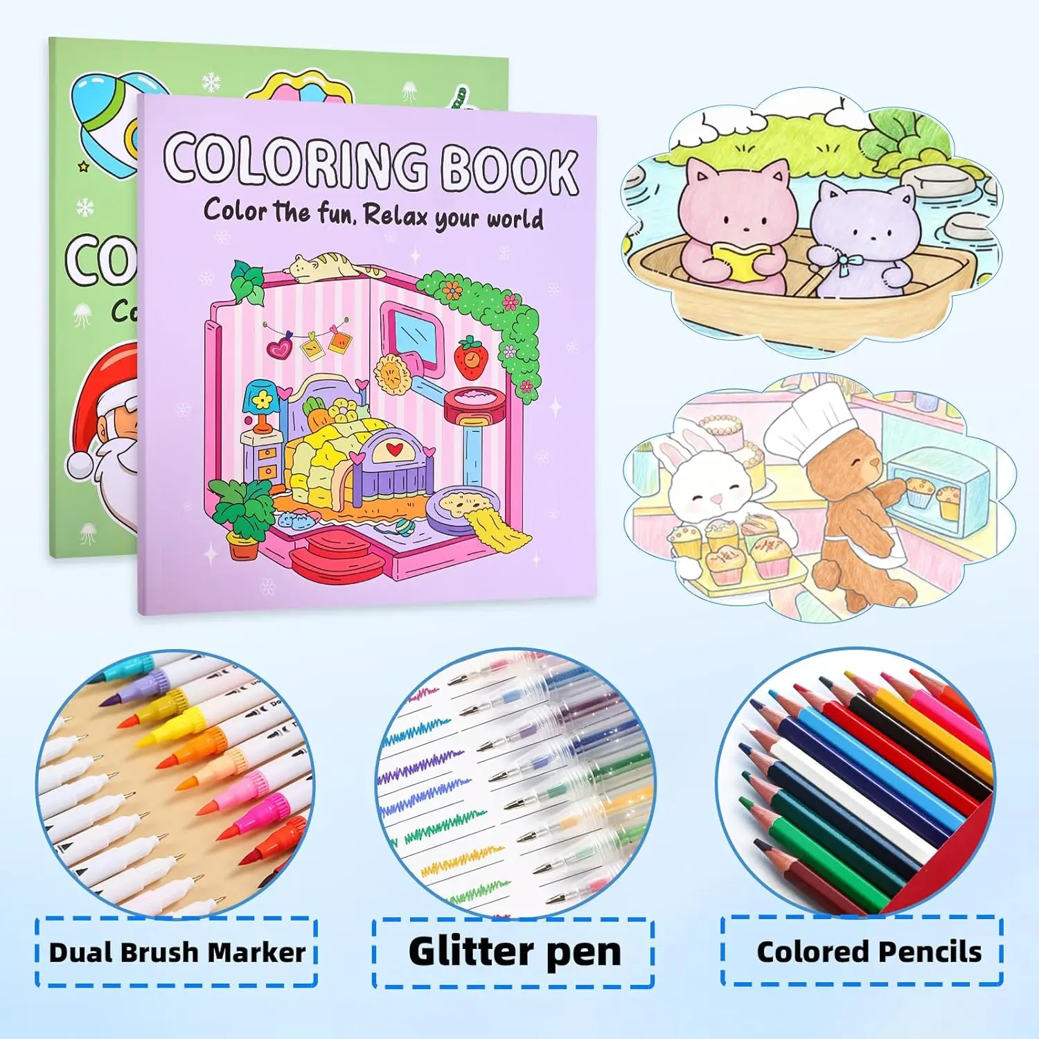 Ink Tracing Reverse-Style Bold & Easy for Cozy Coloring Book Dual Styles with Classic Lines and Colorful Designs Made in China