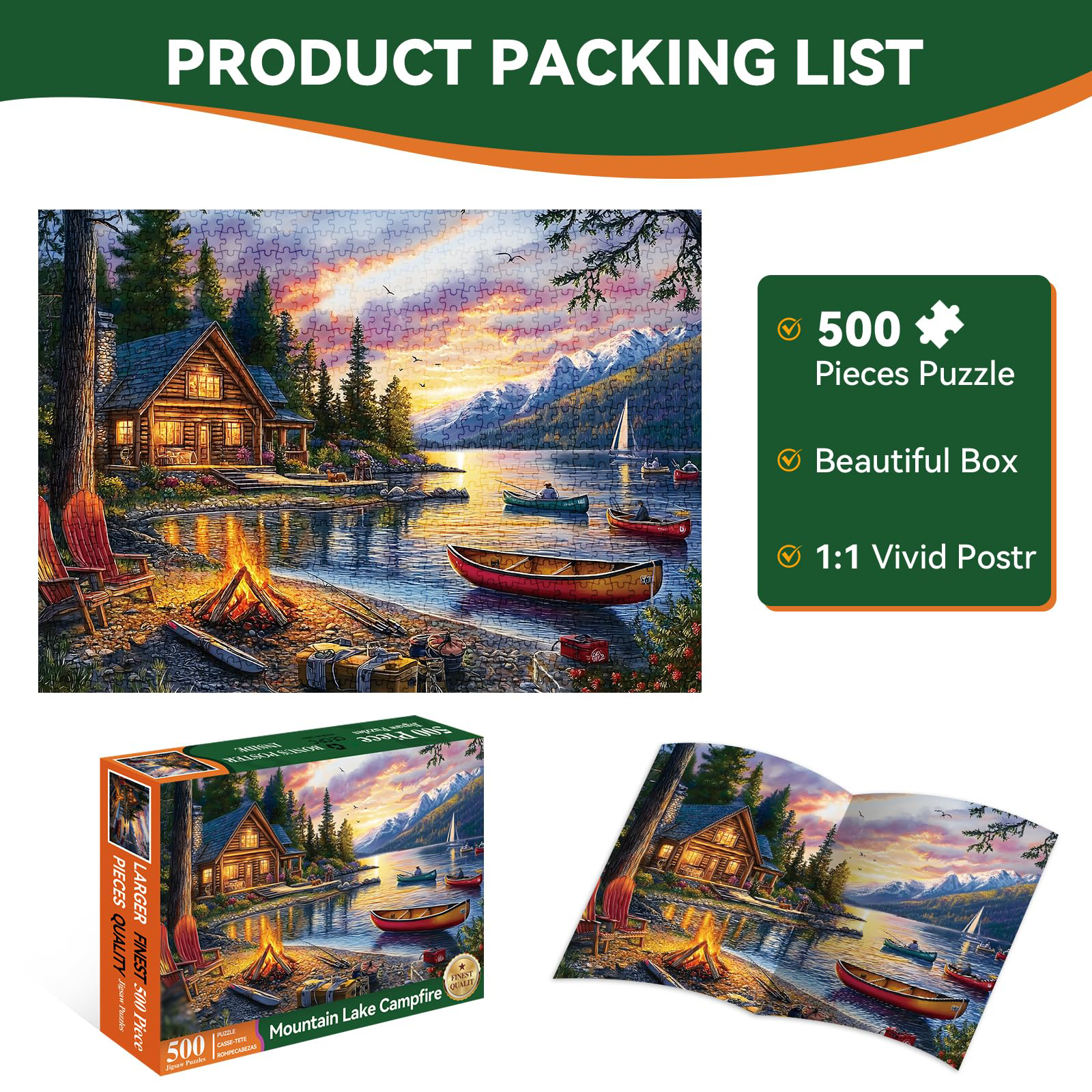 Jigsaw Puzzle for Adults 500 Pieces – 500 Piece Puzzle with Scenic Cabin, Interlocking Adult Puzzles, Home Decor Gift.