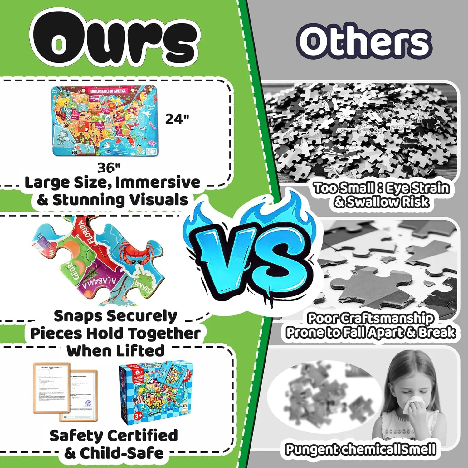 Large 46 Pcs 36″x24″ Geography United States Puzzles for Kids with Landscape Culture, Floor USA Map Puzzle, USA Map Puzzle