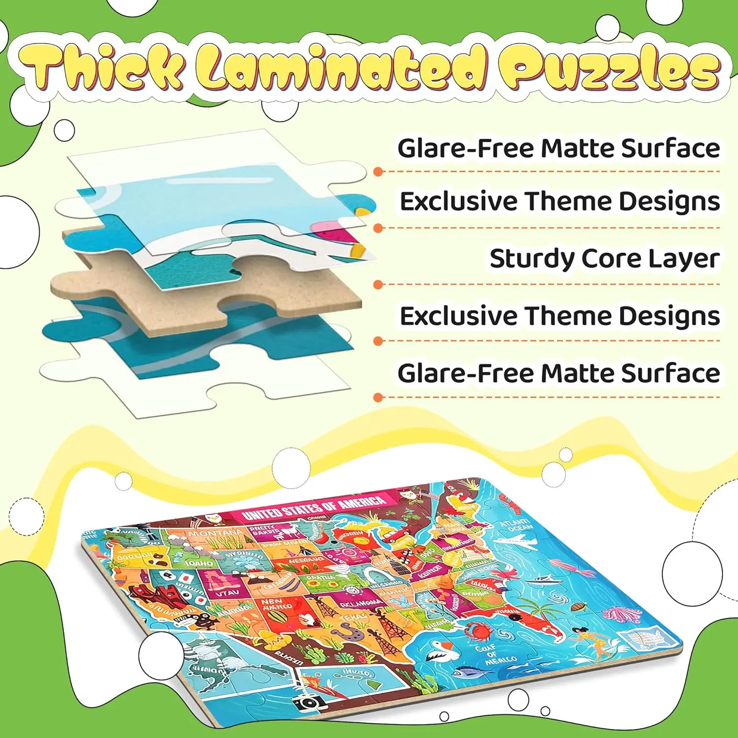 Large 46 Pcs 36″x24″ Geography United States Puzzles for Kids with Landscape Culture, Floor USA Map Puzzle, USA Map Puzzle