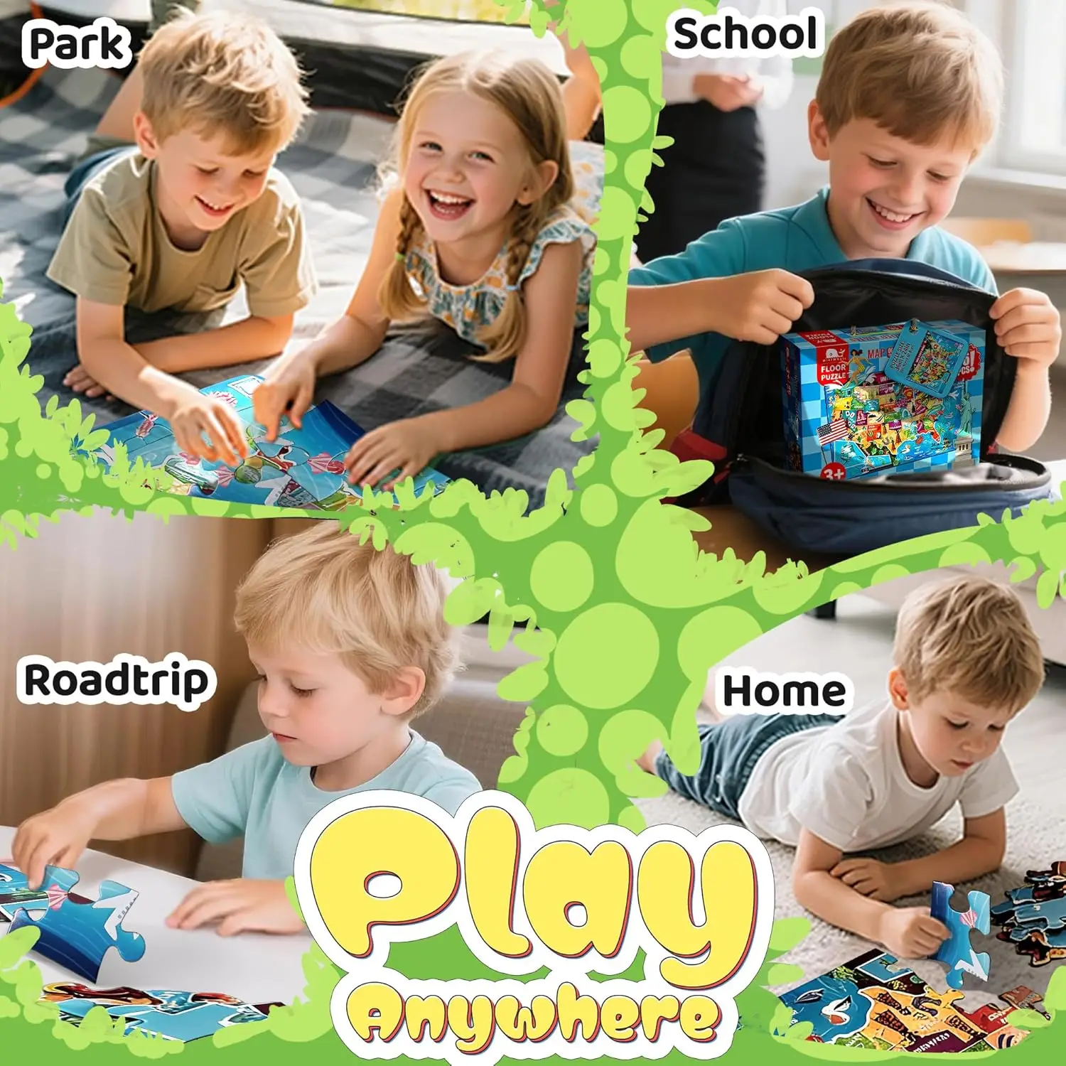 Large 46 Pcs 36″x24″ Geography United States Puzzles for Kids with Landscape Culture, Floor USA Map Puzzle, USA Map Puzzle