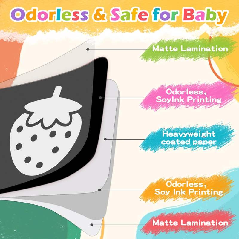 Large 5.7″x5.7″ 40 Pages High Contrast Baby Cards for Infants 0-36 Months, Visual Stimulation Black and White Card for Newborns