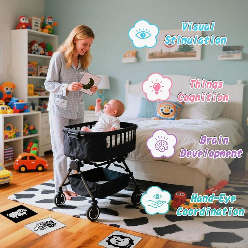 Large 5.7″x5.7″ 40 Pages High Contrast Baby Cards for Infants 0-36 Months, Visual Stimulation Black and White Card for Newborns