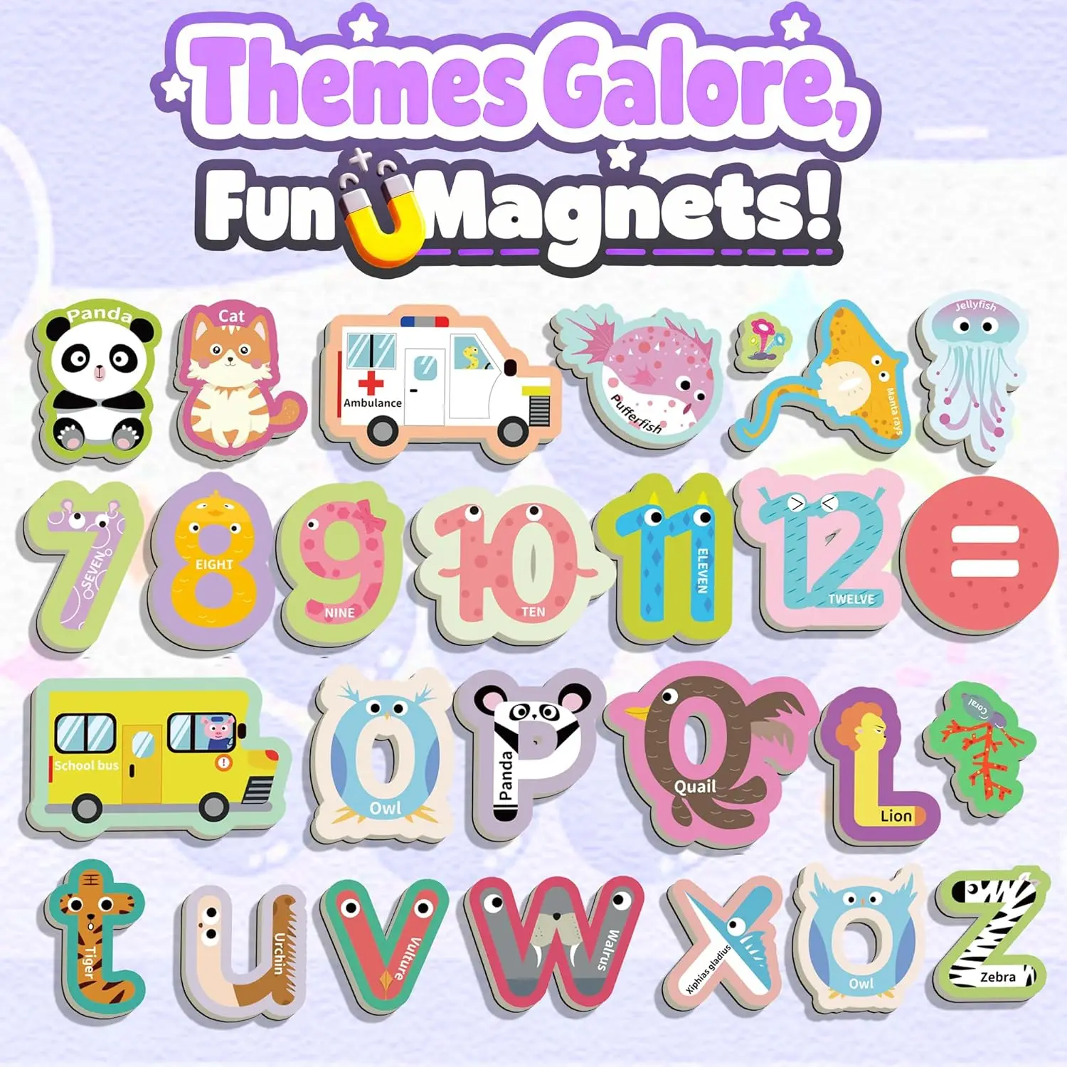 Large Fridge Magnets for Toddlers 1-3 125 Patterns Magnetic Letters Numbers Animal Vehicle Designs Cardboard Material Speech