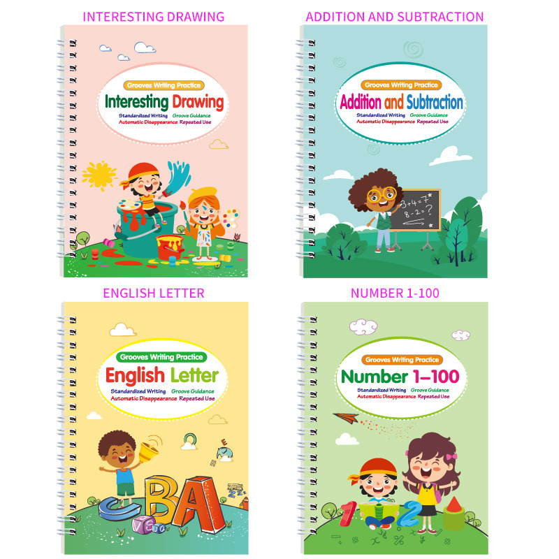 Large Reusable Magic Grooved Writing Practice for Kids with 1 Pen & 5 Refills, Disappearing Ink Handwriting Book
