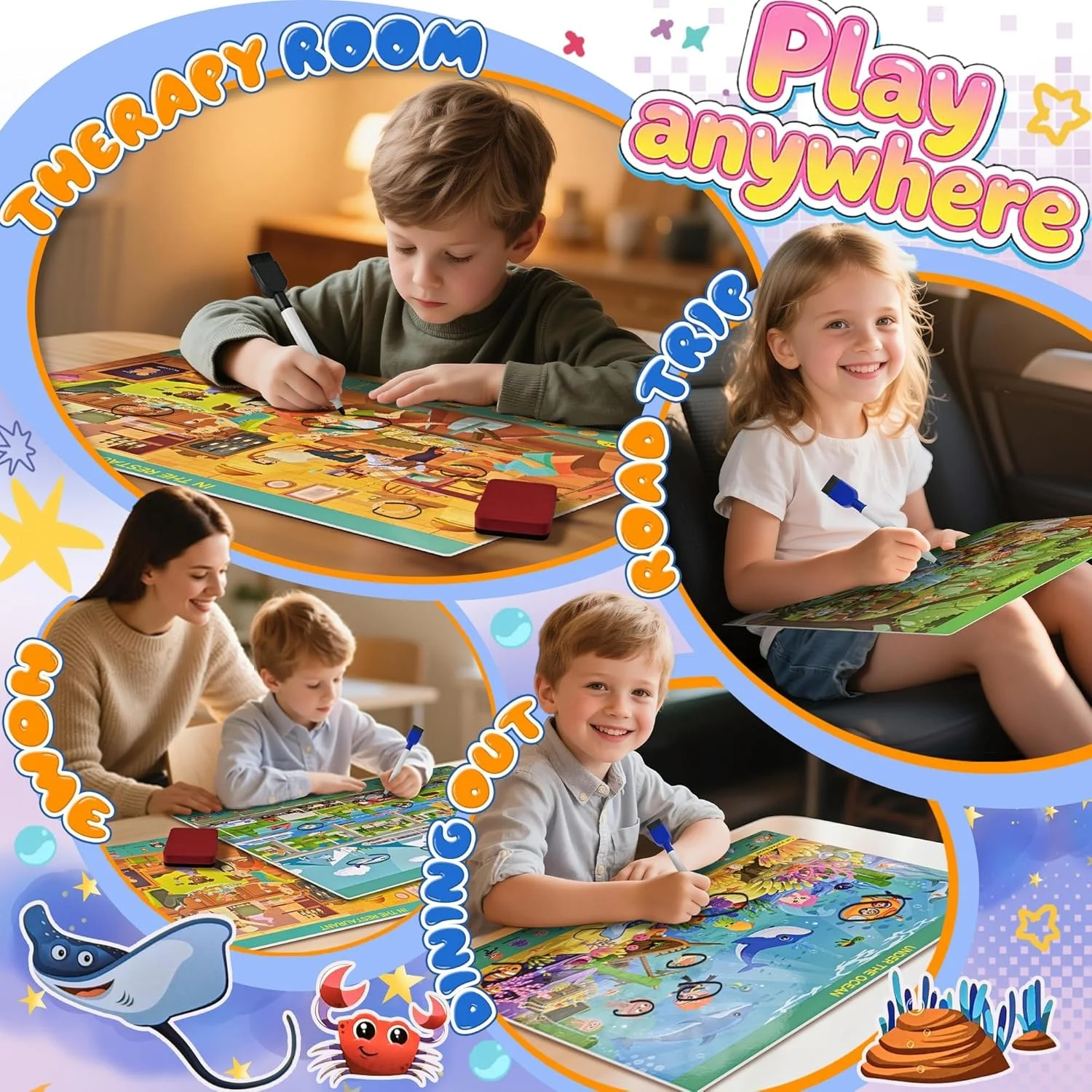 Large Reusable Search and Find Books for Kids with 4 Dry-Eraser Markers & Stickers, Hidden Pictures Book, Hidden Pictures Book