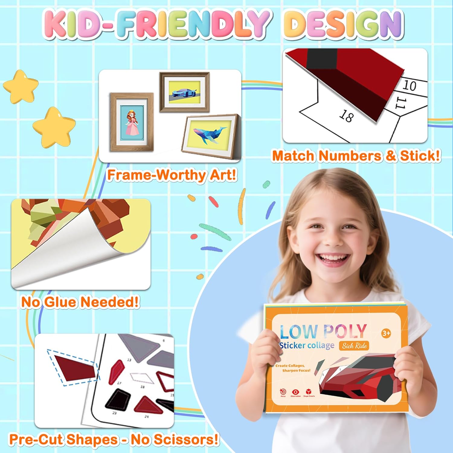 Large Sticker Paint Books for Kids Ages 4-8, Create 24 Pictures, Perforated for Easy Tearing, Sticker by Number Kids 3-5