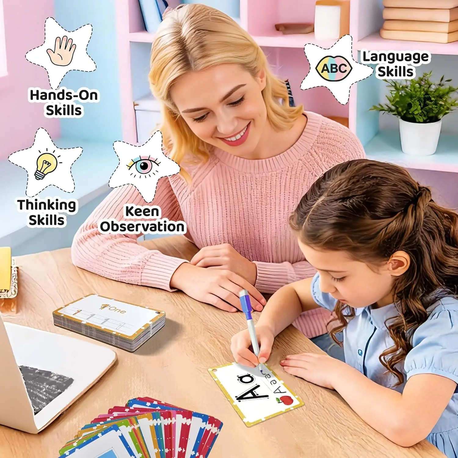 Learning Alphabet Flash Cards for Toddlers 1-3, Recognition Learning Game, Thick Numbers, Shapes, ABC Card, Color Card
