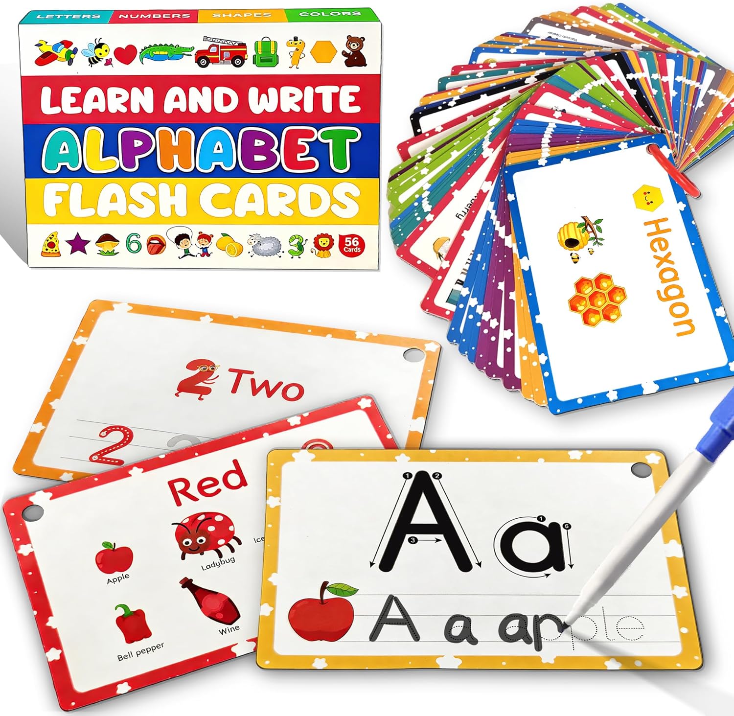 Learning Alphabet Flash Cards for Toddlers 1-3, Recognition Learning Game, Thick Numbers, Shapes, ABC Card, Color Card