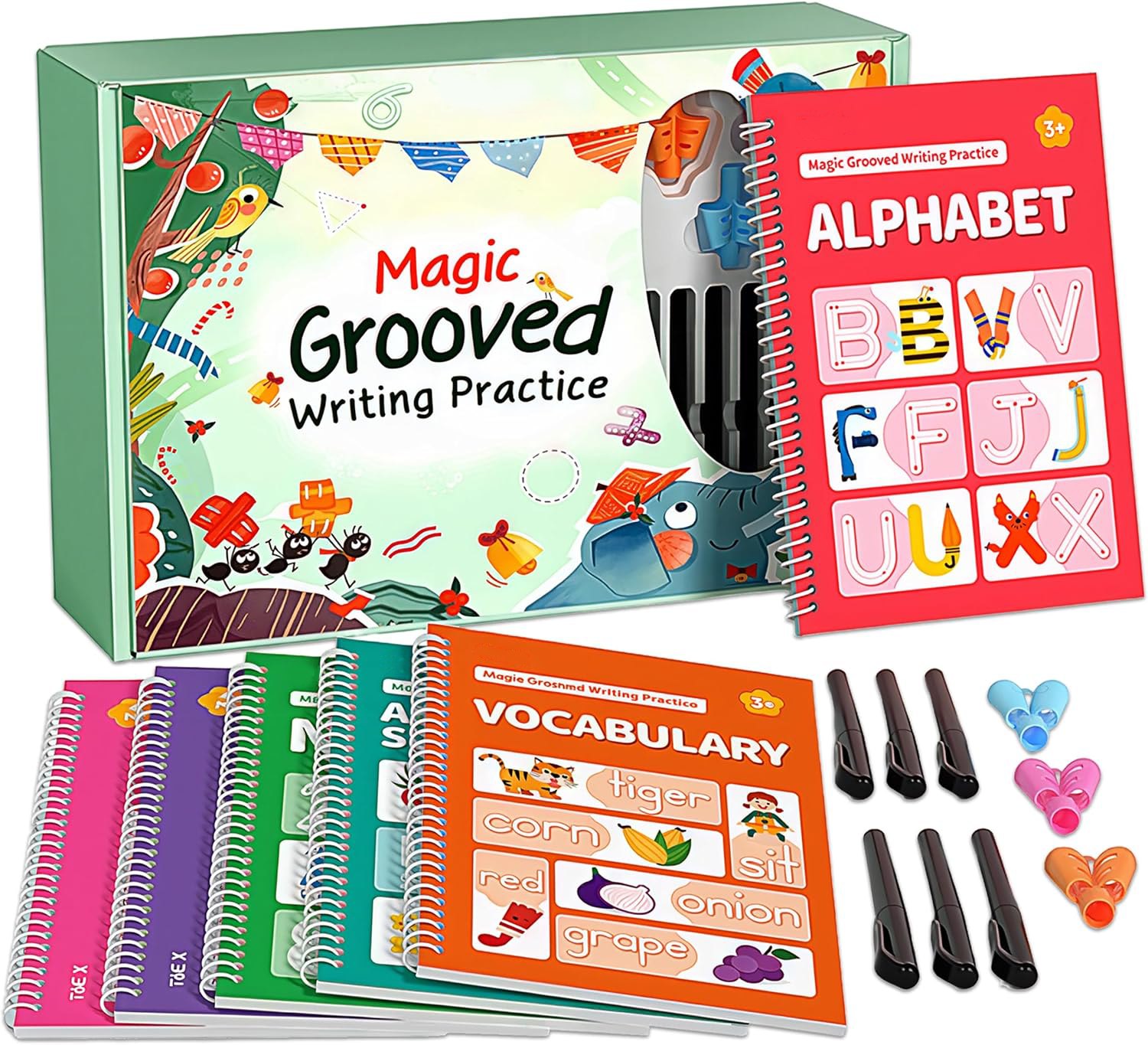 Magic Grooved Writing Practice Books, Reusable 3D Groove Handwriting Practice Workbooks for Kids