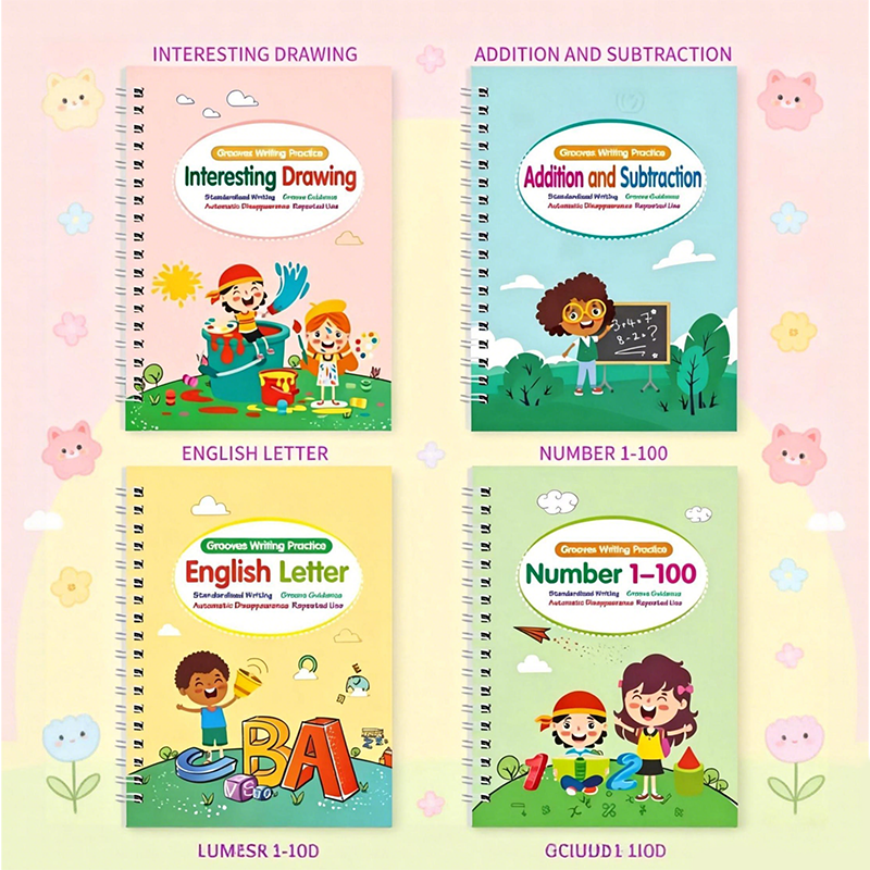 Magic Grooved Writing Practice Books, Reusable 3D Groove Handwriting Practice Workbooks for Kids, Large Preschool Writing Books