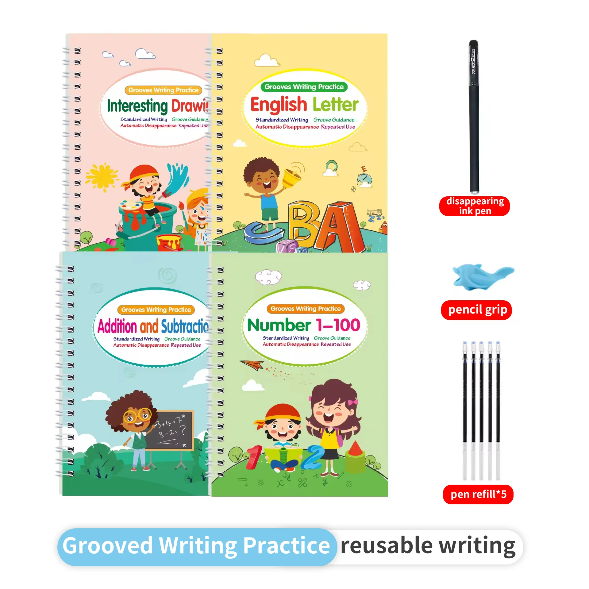 Magic Grooved Writing Practice Books,Reusable Magical Handwriting Practice for Kids Ages 3-8  ,Educational Gift Preschool