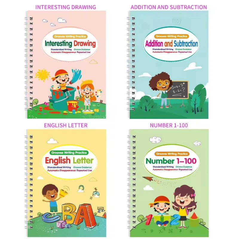 Magic Grooved Writing Practice Books for Kids 3-8, Reusable Grooved Handwriting Books-Preschool Learning Activities